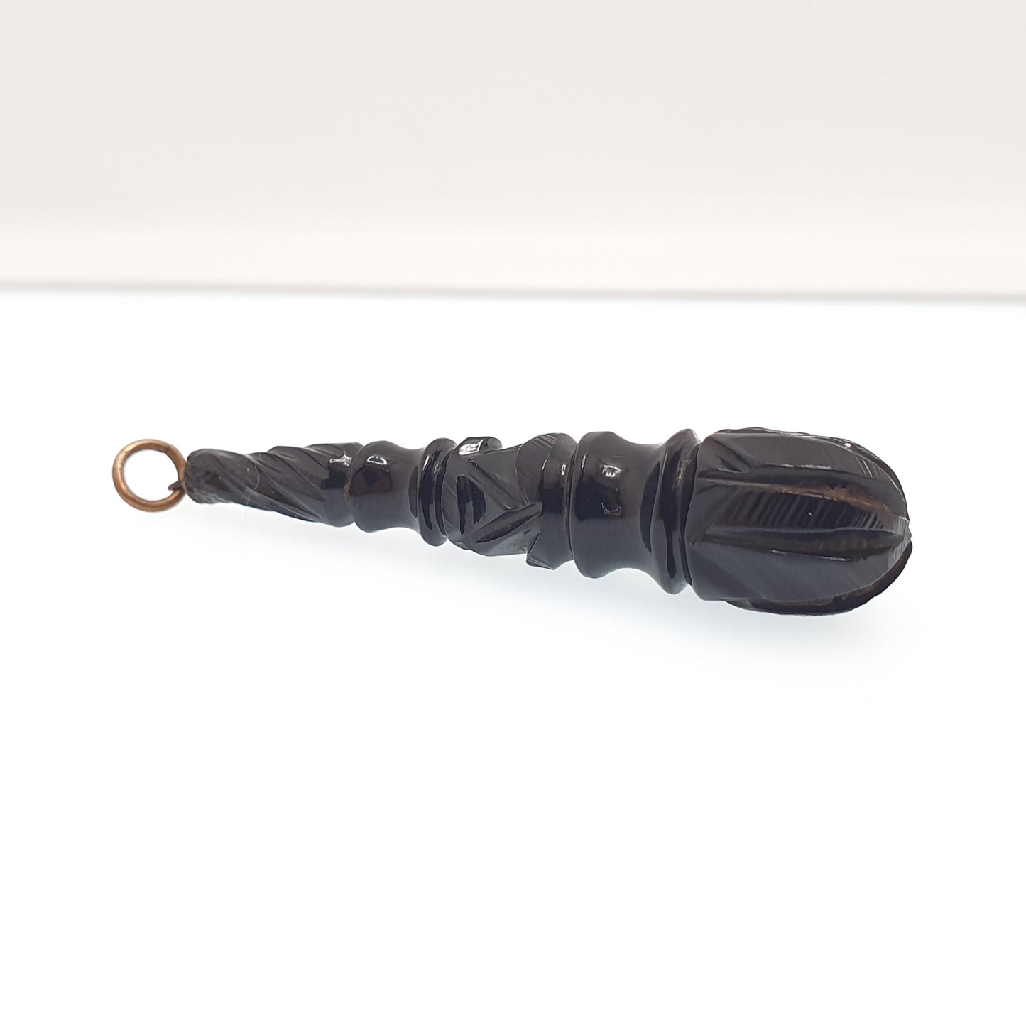 Antique Victorian Whitby Jet Pendant Necklace Hand Carved Teardrop Drop Dangle Genuine Long Big Mourning 1800s Vintage Jewelry Jewellery