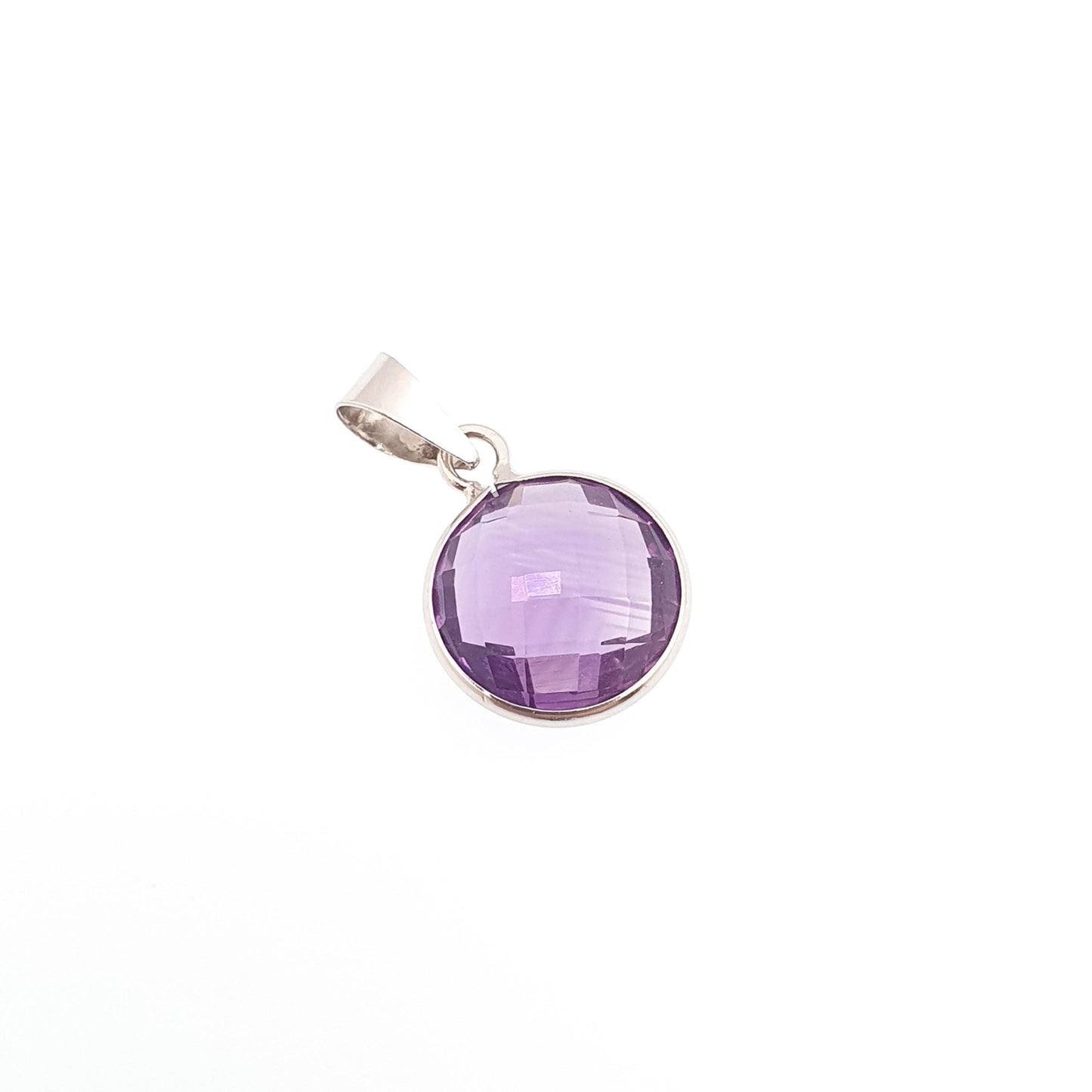 Vintage 18ct 18k White Gold Amethyst Necklace Pendant Round Rose Cut Solid 750 18kt Small Cute Genuine Womens Ladies Jewelry Jewellery
