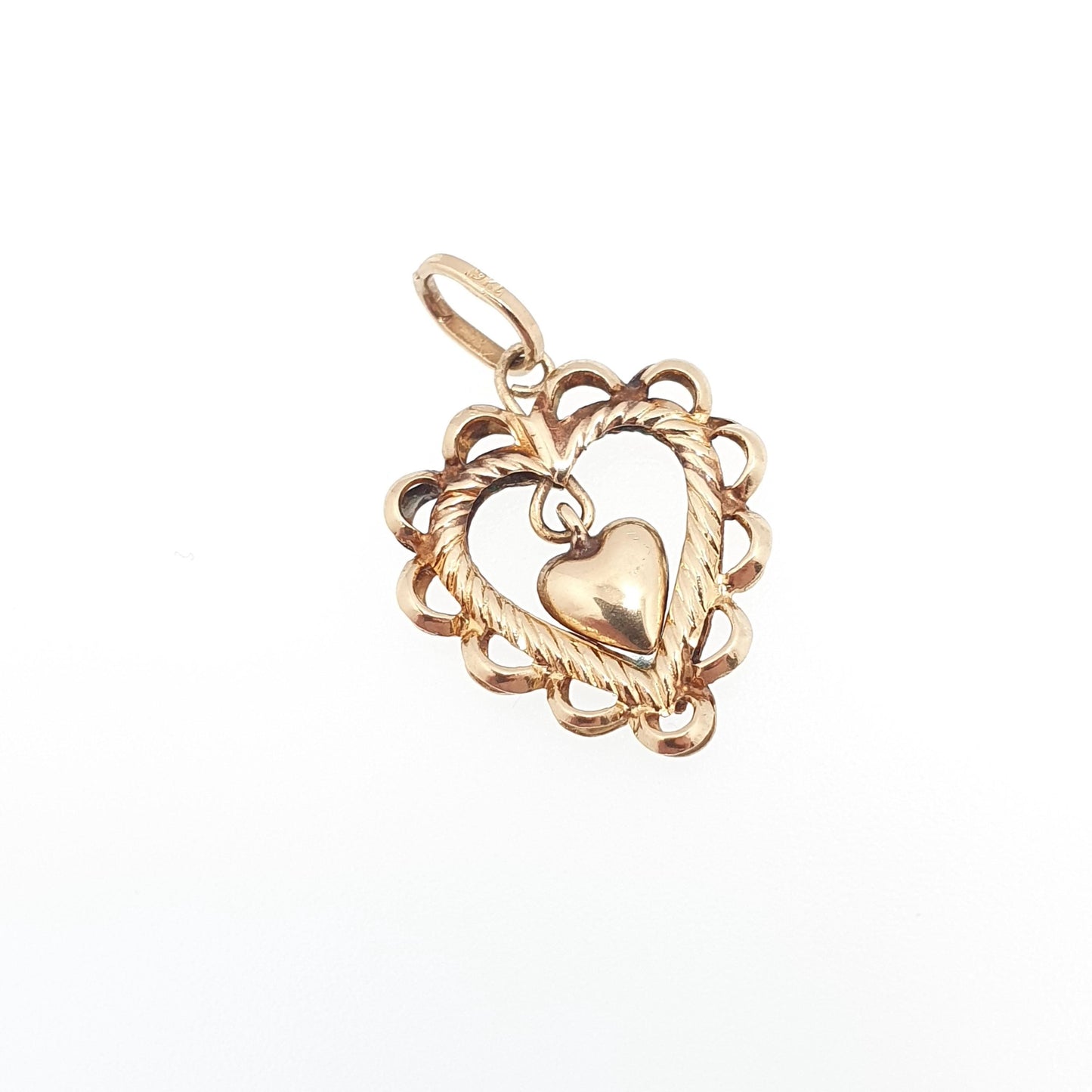 Vintage 9ct 9k Gold Heart Pendant Hanging Necklace Solid 375 9kt Charm Cute Yellow Retro Gift Retro Womens Mens Jewelry Jewellery