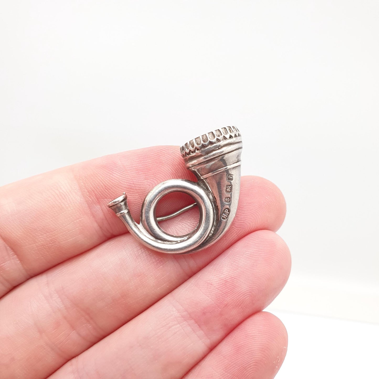 Antique Blue John Sterling Silver Brooch Hunting Horn Pin 1905 Hallmark Genuine Real Bleu Jaune Vintage Womens Jewelry Jewellery