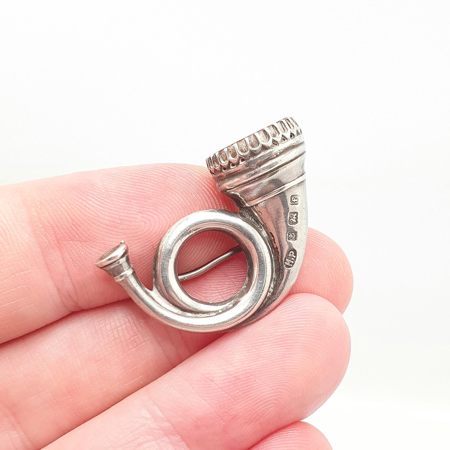 Antique Blue John Sterling Silver Brooch Hunting Horn Pin 1905 Hallmark Genuine Real Bleu Jaune Vintage Womens Jewelry Jewellery
