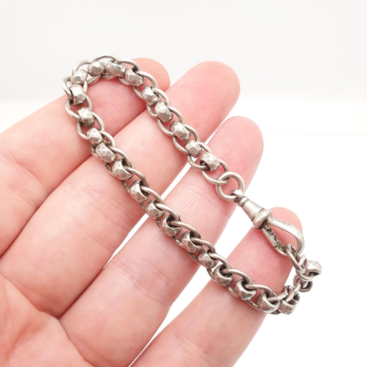 Antique Sterling Silver Bracelet Albert Rotating Rolo Belcher Curb Link Dog Clip Chain Rare Unique 14.31g 18.5cm 7.25" Jewelry Jewellery