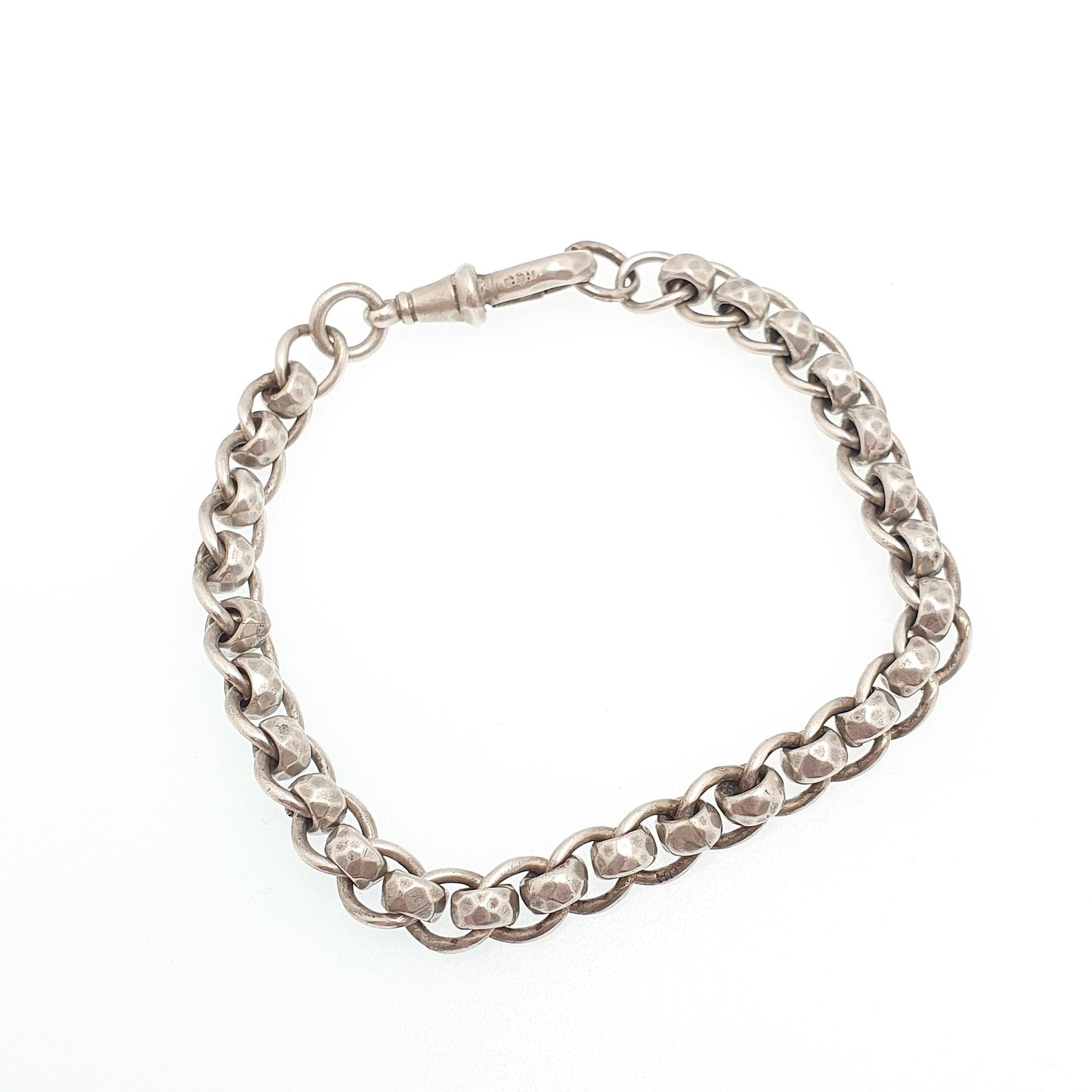 Antique Sterling Silver Bracelet Albert Rotating Rolo Belcher Curb Link Dog Clip Chain Rare Unique 14.31g 18.5cm 7.25" Jewelry Jewellery