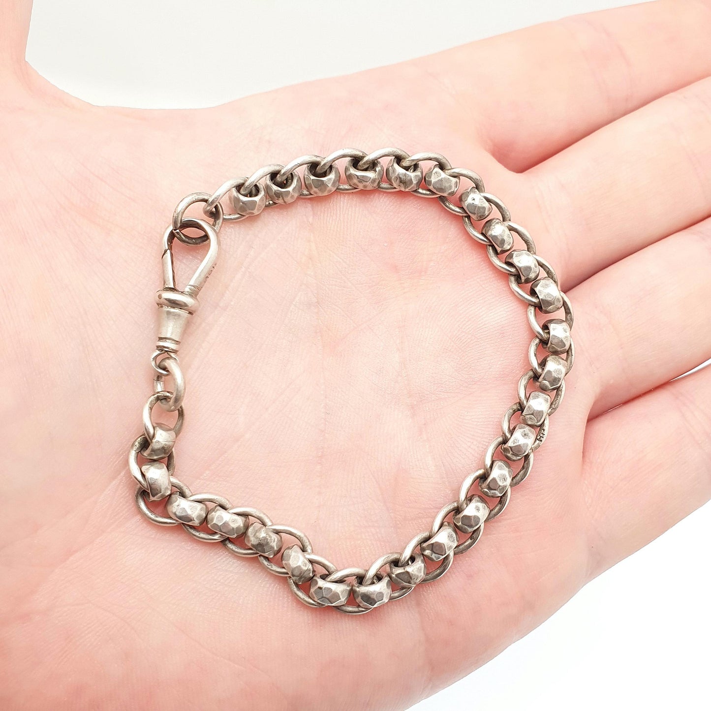 Antique Sterling Silver Bracelet Albert Rotating Rolo Belcher Curb Link Dog Clip Chain Rare Unique 14.31g 18.5cm 7.25" Jewelry Jewellery