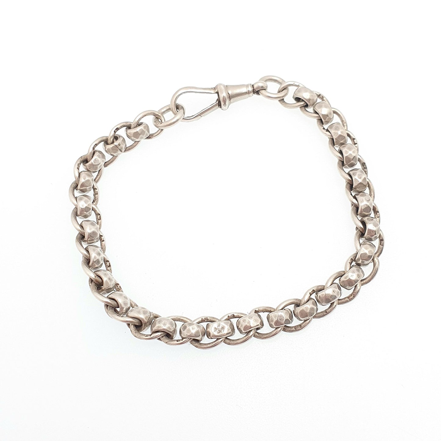 Antique Sterling Silver Bracelet Albert Rotating Rolo Belcher Curb Link Dog Clip Chain Rare Unique 14.68g 18.5cm 7.25" Jewelry Jewellery