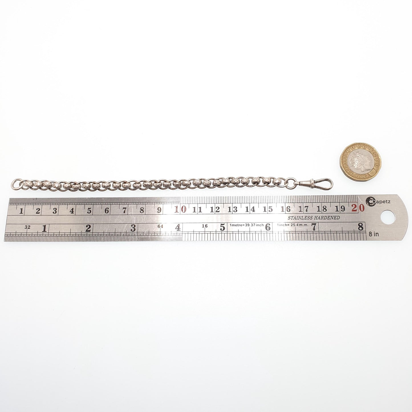 Antique Sterling Silver Bracelet Albert Rotating Rolo Belcher Curb Link Dog Clip Chain Rare Unique 14.68g 18.5cm 7.25" Jewelry Jewellery