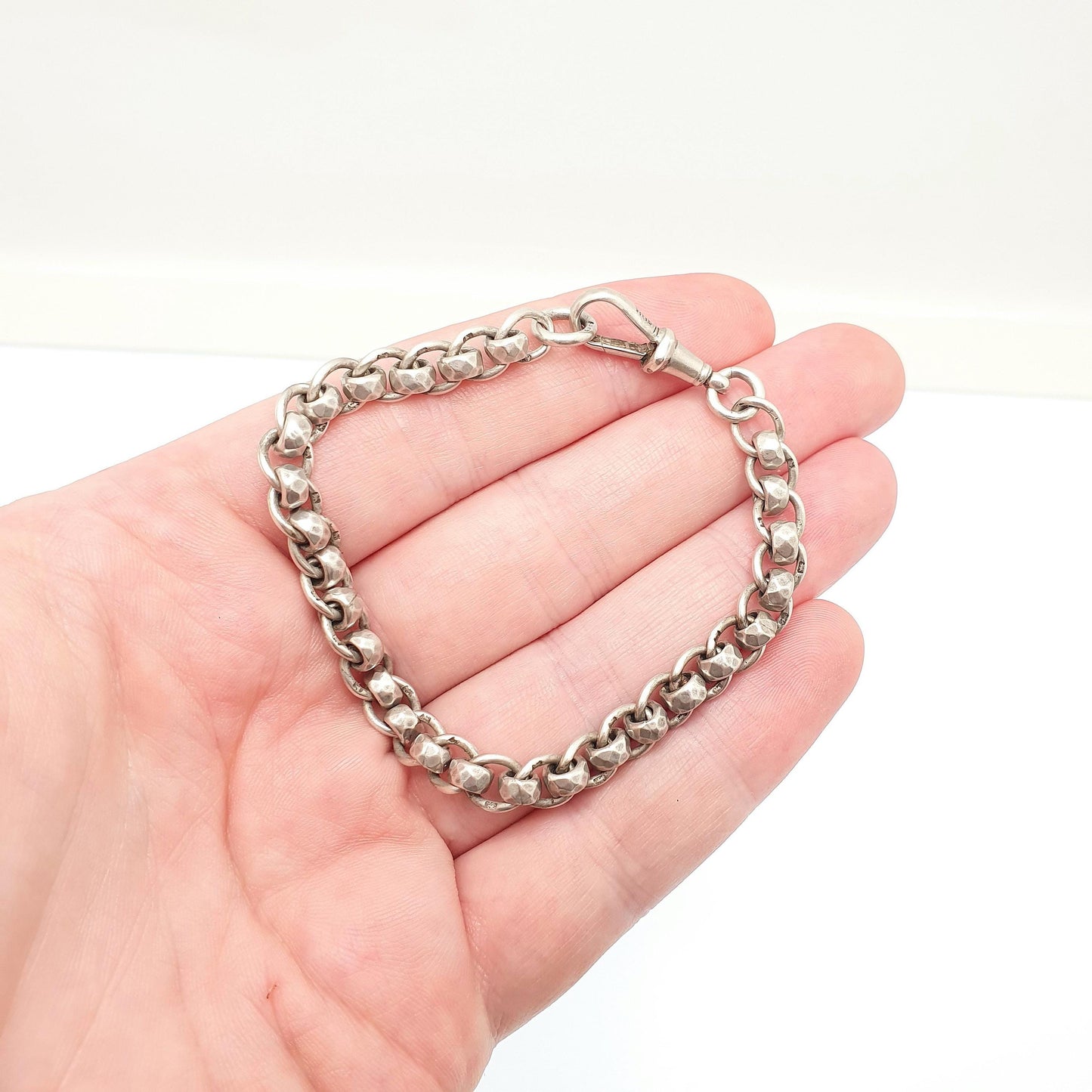 Antique Sterling Silver Bracelet Albert Rotating Rolo Belcher Curb Link Dog Clip Chain Rare Unique 14.68g 18.5cm 7.25" Jewelry Jewellery