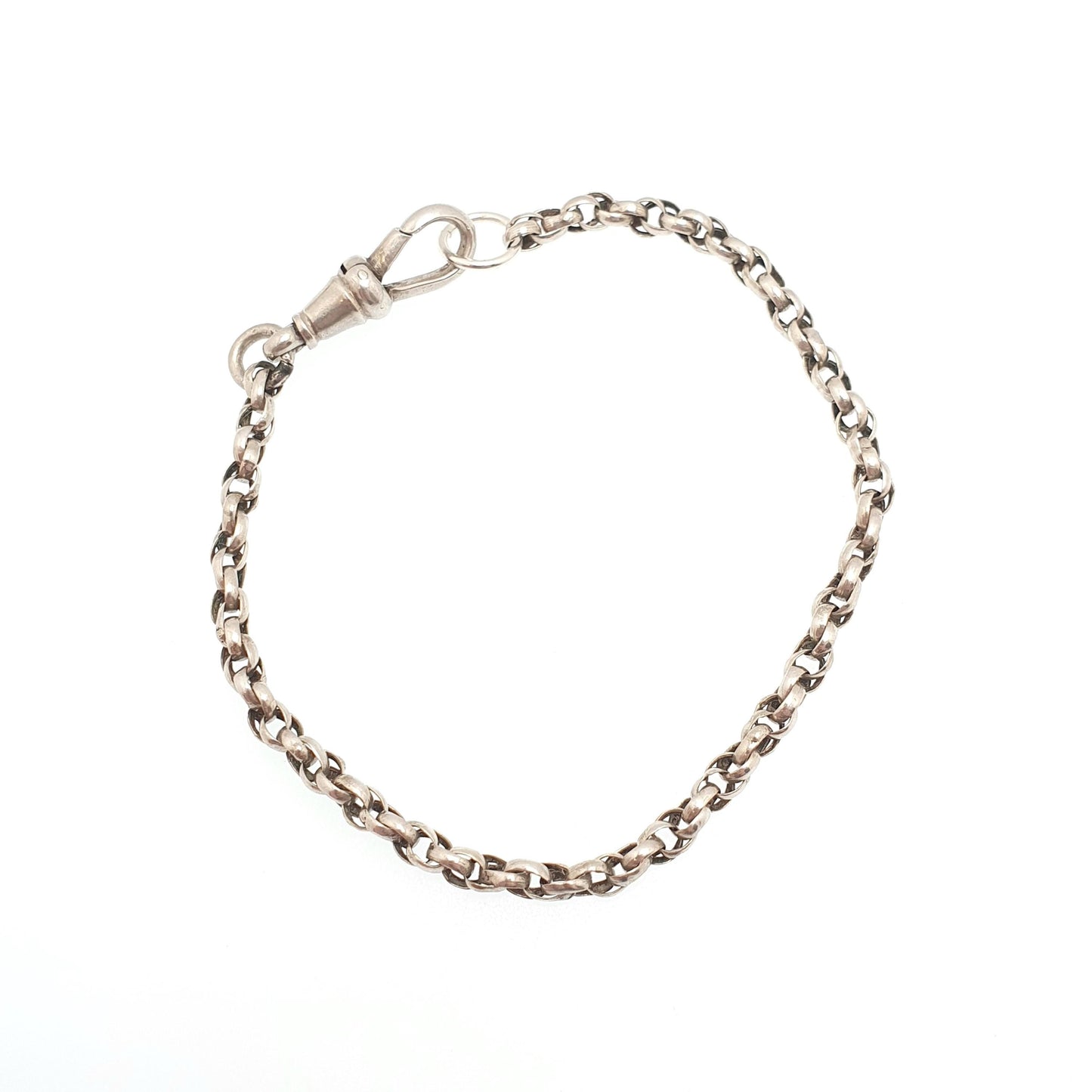 Antique Sterling Silver Albertina Bracelet Victorian Rope Link Twist Helix Dog Clip Chain 5.10g 19.5cm Vintage Gift Womens Jewelry Jewellery