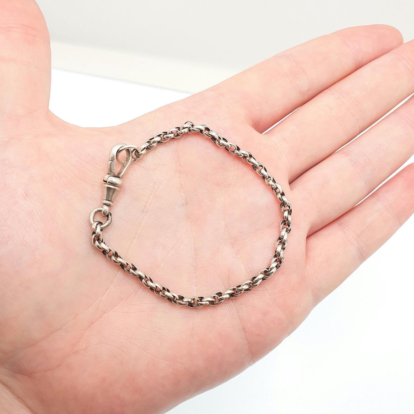 Antique Sterling Silver Albertina Bracelet Victorian Rope Link Twist Helix Dog Clip Chain 5.10g 19.5cm Vintage Gift Womens Jewelry Jewellery