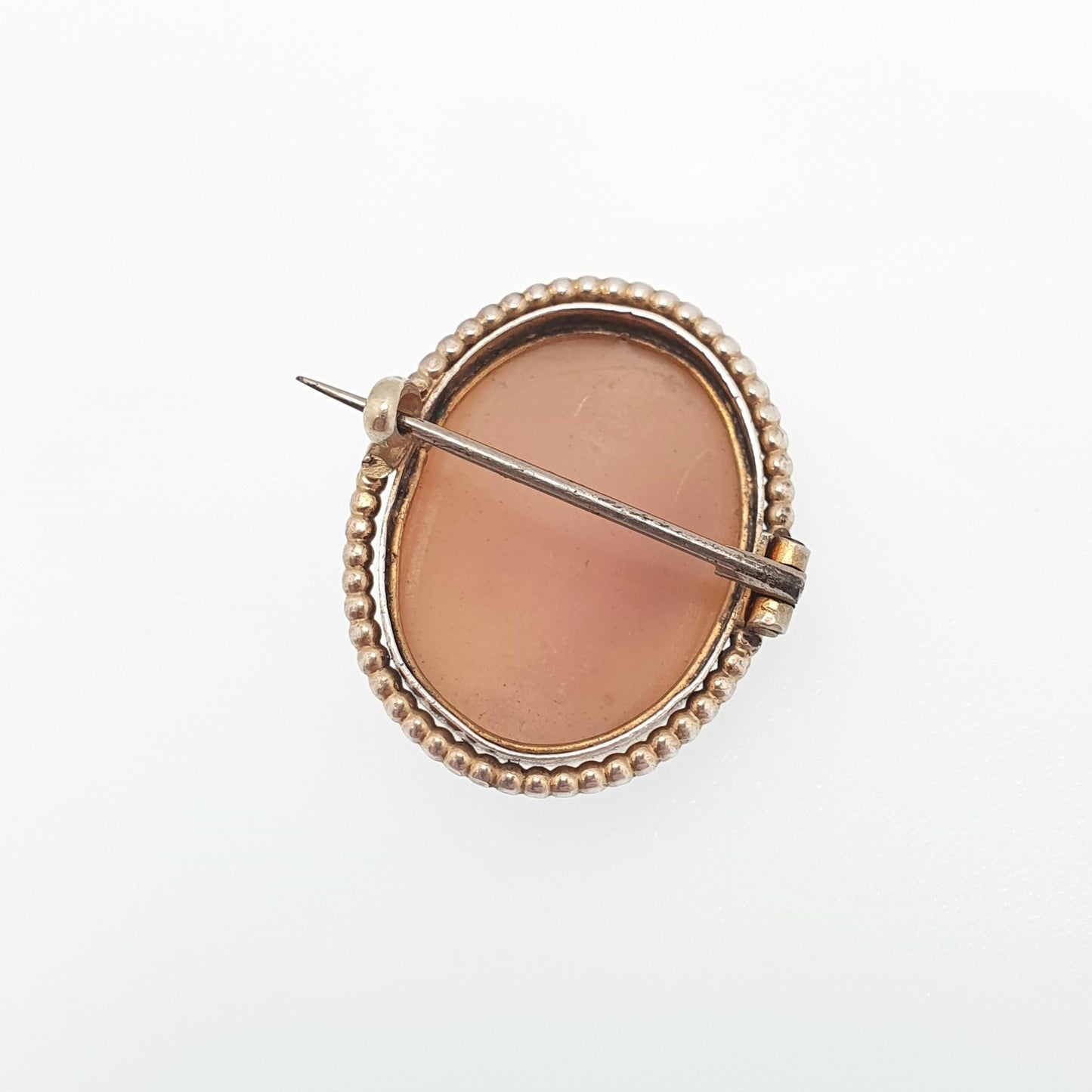 Antique Solid Silver Victorian Cameo Brooch Gold Vermeil Rope Border Oval Hand Carved Shell Italian European Vintage Jewelry Jewellery