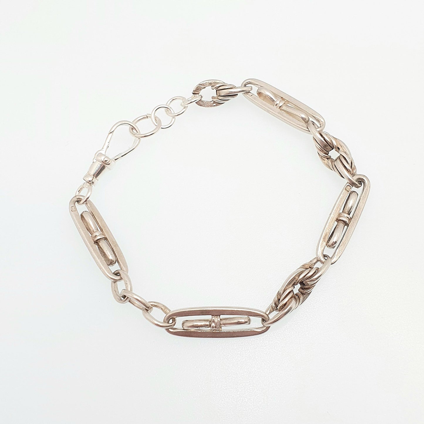 Antique Sterling Silver Albert Chain Bracelet Fancy Knot Link Victorian 12.56g 18.5cm Dog Clip Art Nouveau Jewelry Jewellery Womens