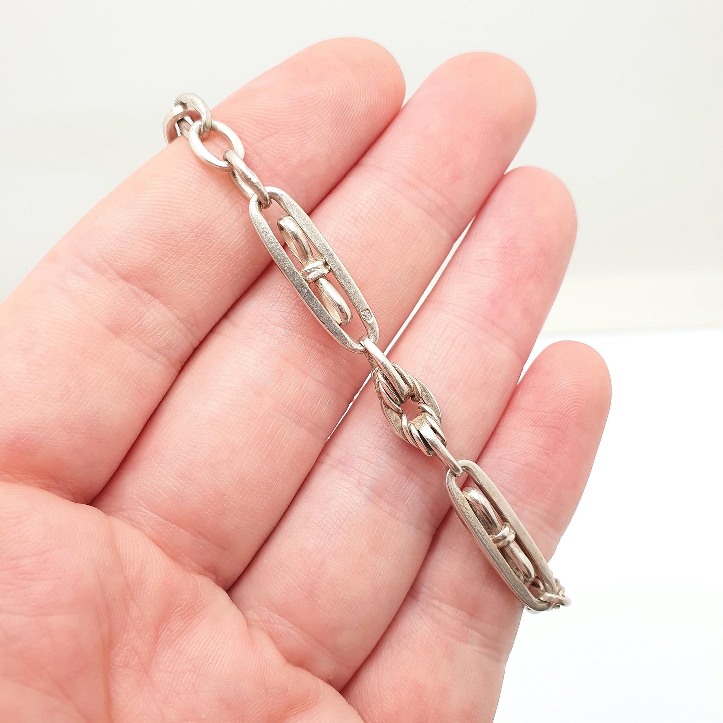 Antique Sterling Silver Albert Chain Bracelet Fancy Knot Link Victorian 12.56g 18.5cm Dog Clip Art Nouveau Jewelry Jewellery Womens