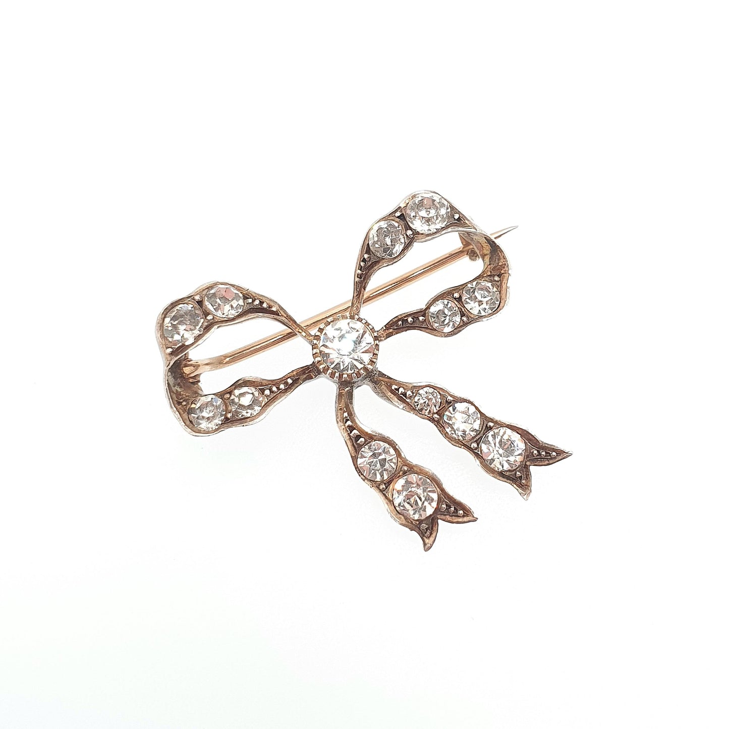 Antique Victorian Paste Solid Silver Bow Brooch PARISIAN DIAMOND COMPANY Ribbon Diamond Pastes 1800s Womens Jewelry Jewellery Vintage