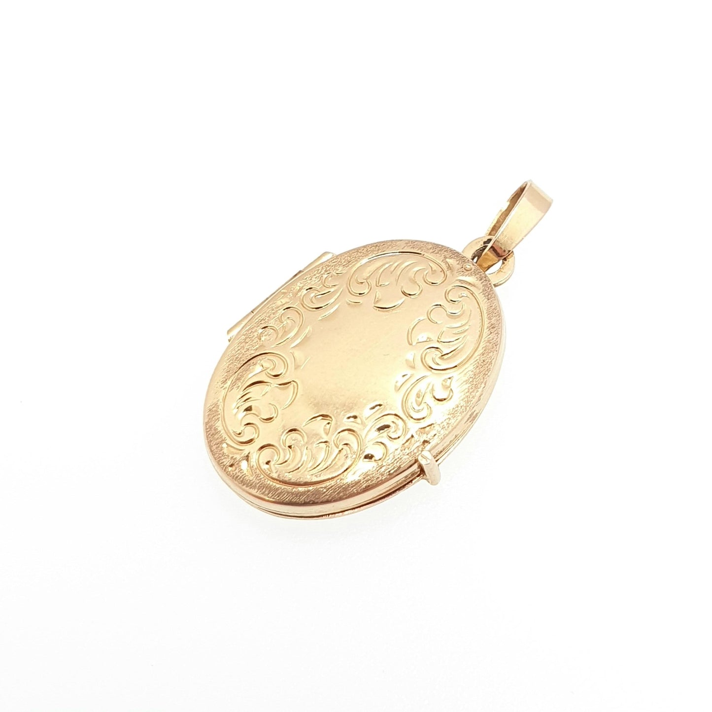 Vintage Solid 9ct 9k Gold Locket Oval All 375 9 Carat Gold Embossed Necklace Photo Picture Pendant Retro Jewelry Womens Jewellery