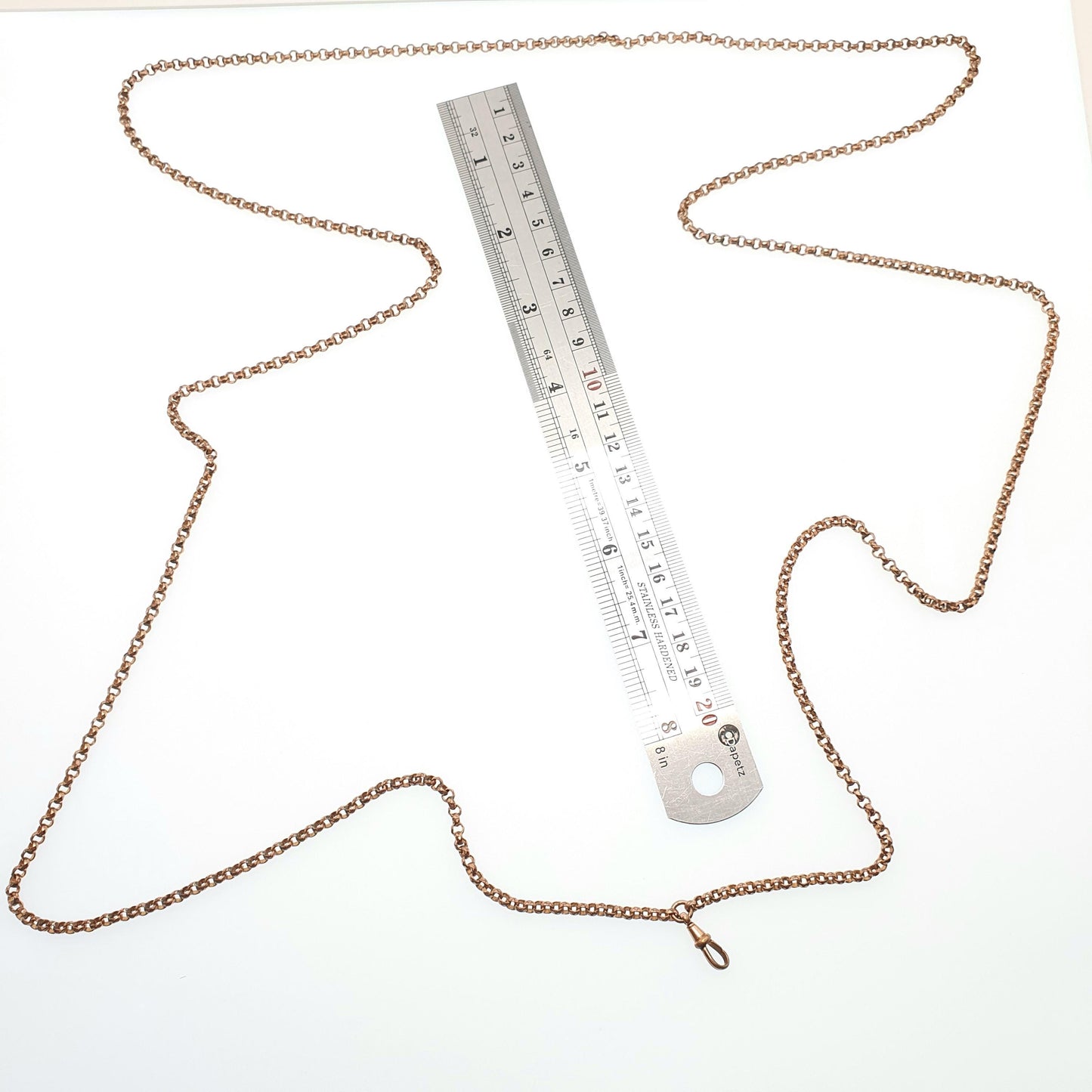 Antique Victorian Rose Rolled Gold Muff Chain Necklace Dog Clip Belcher Link Rolo 136cm 39.00g Long 1800s Guard Vintage Jewelry Jewellery