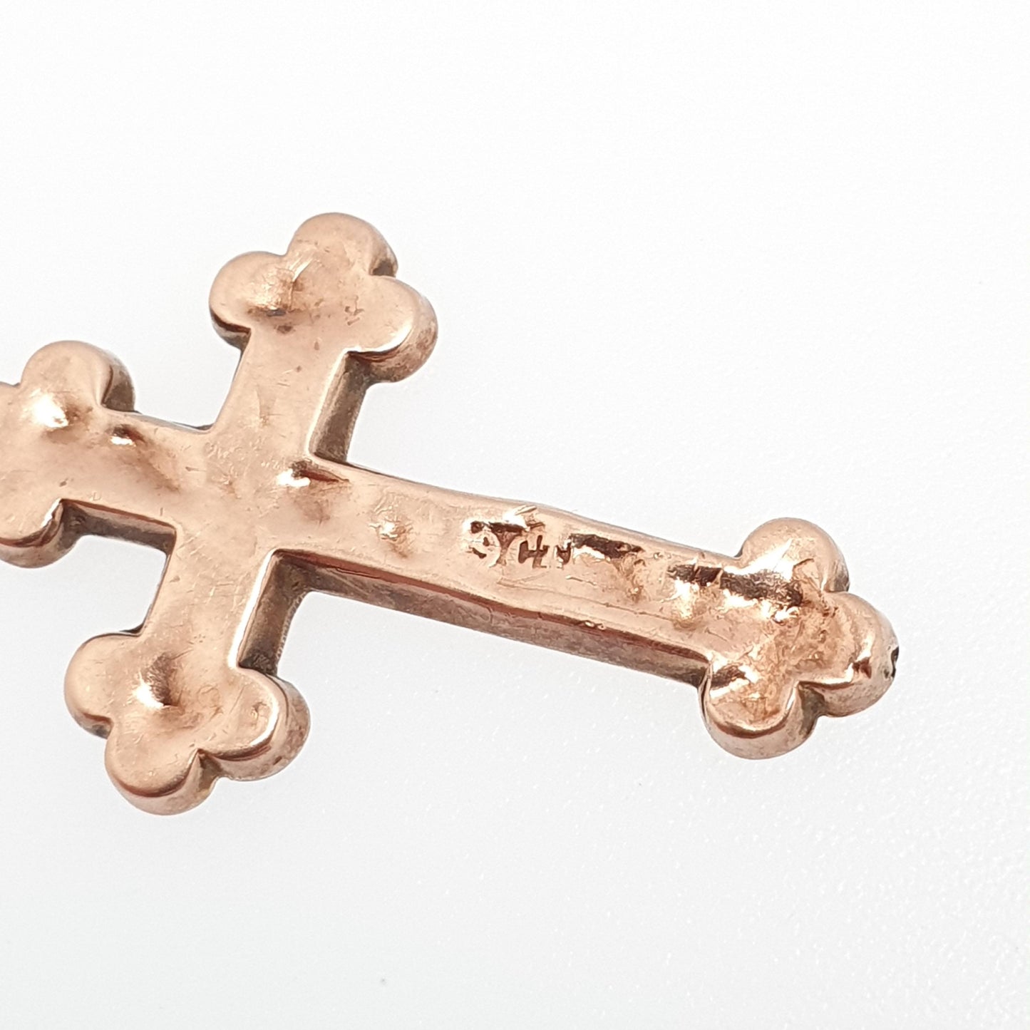 Antique 9ct 9k Rose Gold Crucifix Necklace Cross Pendant Hallmark Engraved Bulbed Victorian Solid 9kt Vintage Womens Mens Jewellery Jewelry