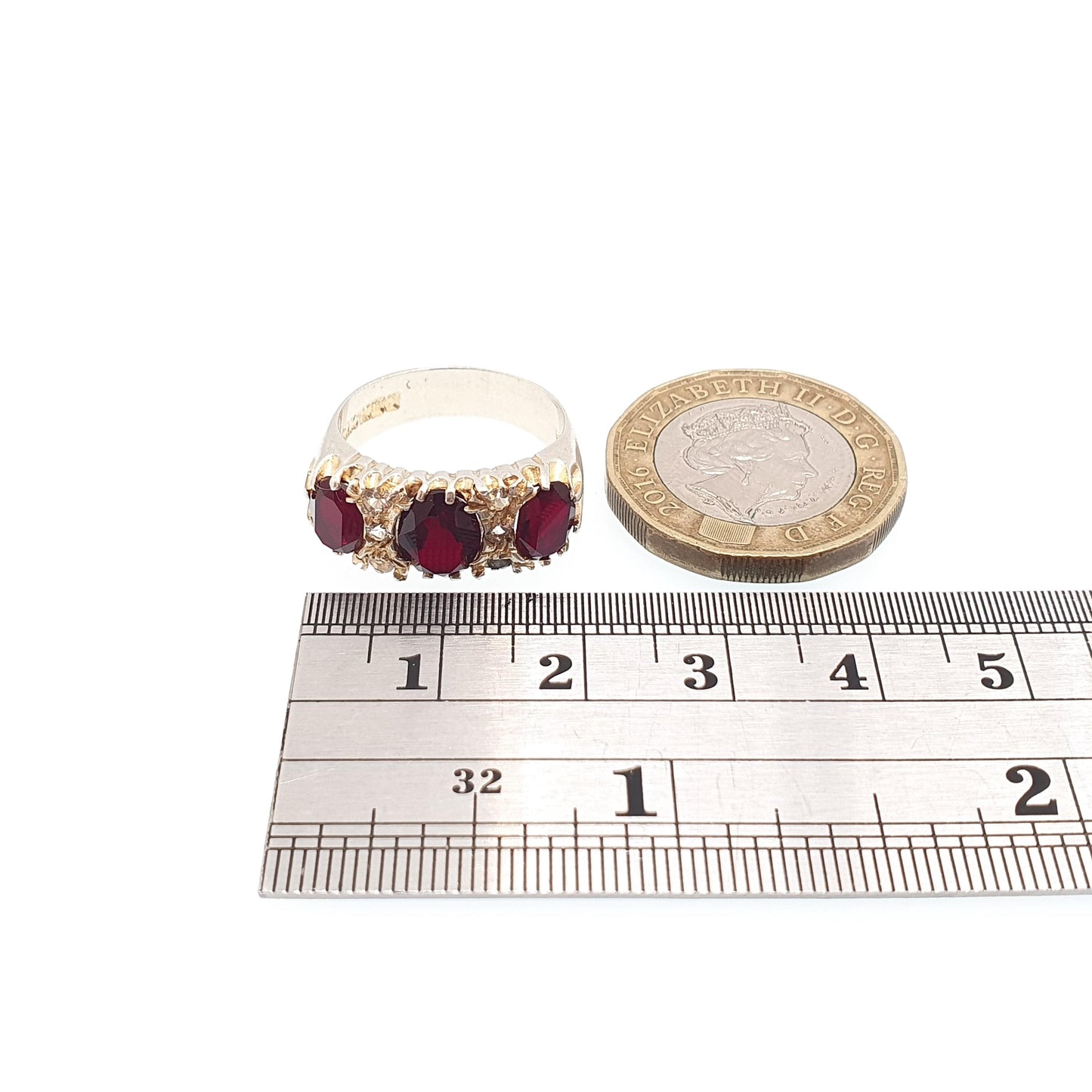 Vintage Sterling Silver Garnet Ring Gypsy Large Gemstones Pyrope White Quartz Chunky Solid 925 Sparkly Retro Womens Girls Jewelry Jewellery