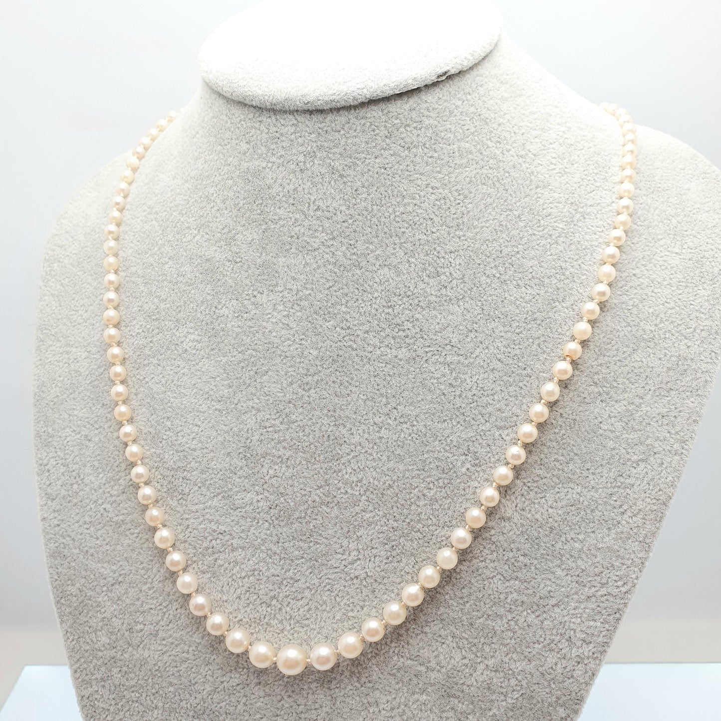 Vintage Sterling Silver Cultured Pearl Necklace Very Long JKa 55cm 21.5" 14.35g Art Deco Style Ladies Womens Jewelry Jewellery Genuine