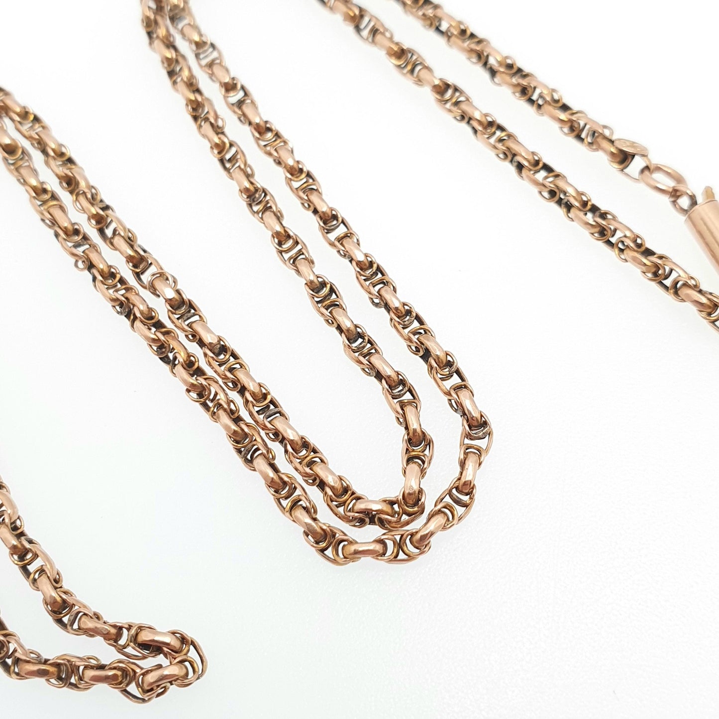 Antique Victorian 9ct 9k Rose Gold Chain Necklace Byzantine Style Fancy Knot Link Solid 375 9kt 49cm 19.3" 4.86g Vintage Jewelry Jewellery