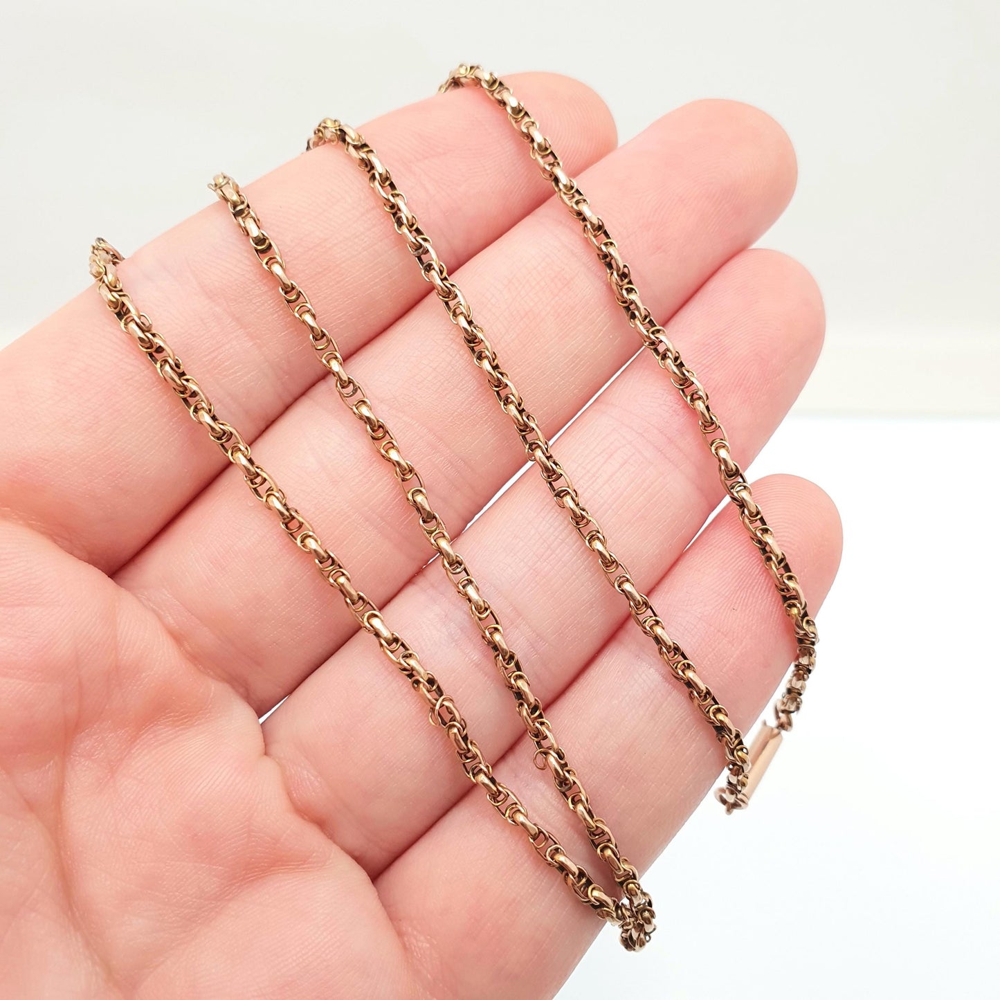 Antique Victorian 9ct 9k Rose Gold Chain Necklace Byzantine Style Fancy Knot Link Solid 375 9kt 49cm 19.3" 4.86g Vintage Jewelry Jewellery