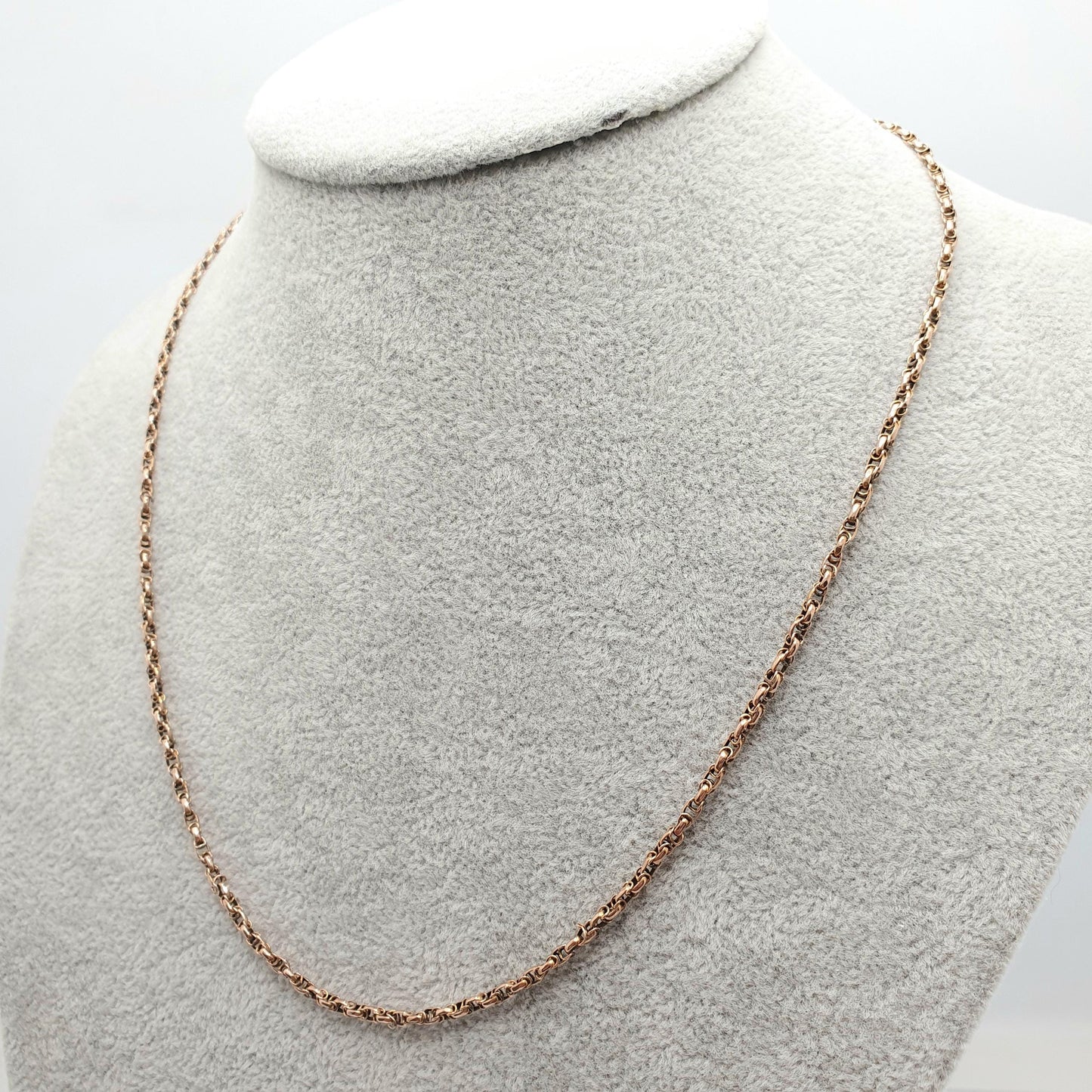Antique Victorian 9ct 9k Rose Gold Chain Necklace Byzantine Style Fancy Knot Link Solid 375 9kt 49cm 19.3" 4.86g Vintage Jewelry Jewellery