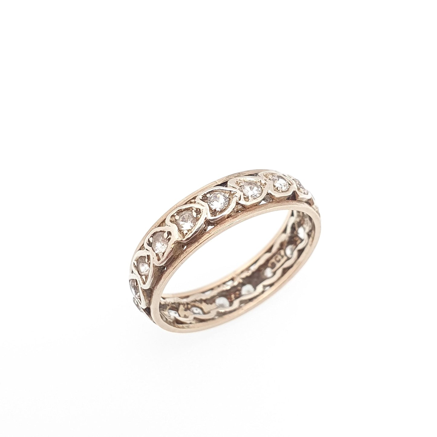 Antique Solid 9ct Gold Full Eternity Ring Heart Border White Spinel 9k 375 Band Sparkly Diamond Style Stacker Stacking Jewelry Jewellery