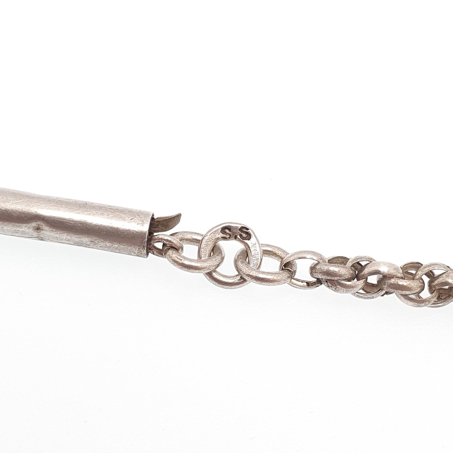 Antique Victorian Sterling Silver Rope Link Chain Necklace 48cm 18.9" 9.52g Helix Twisted Woven 1800s Vintage Mens Womens Jewelry Jewelry