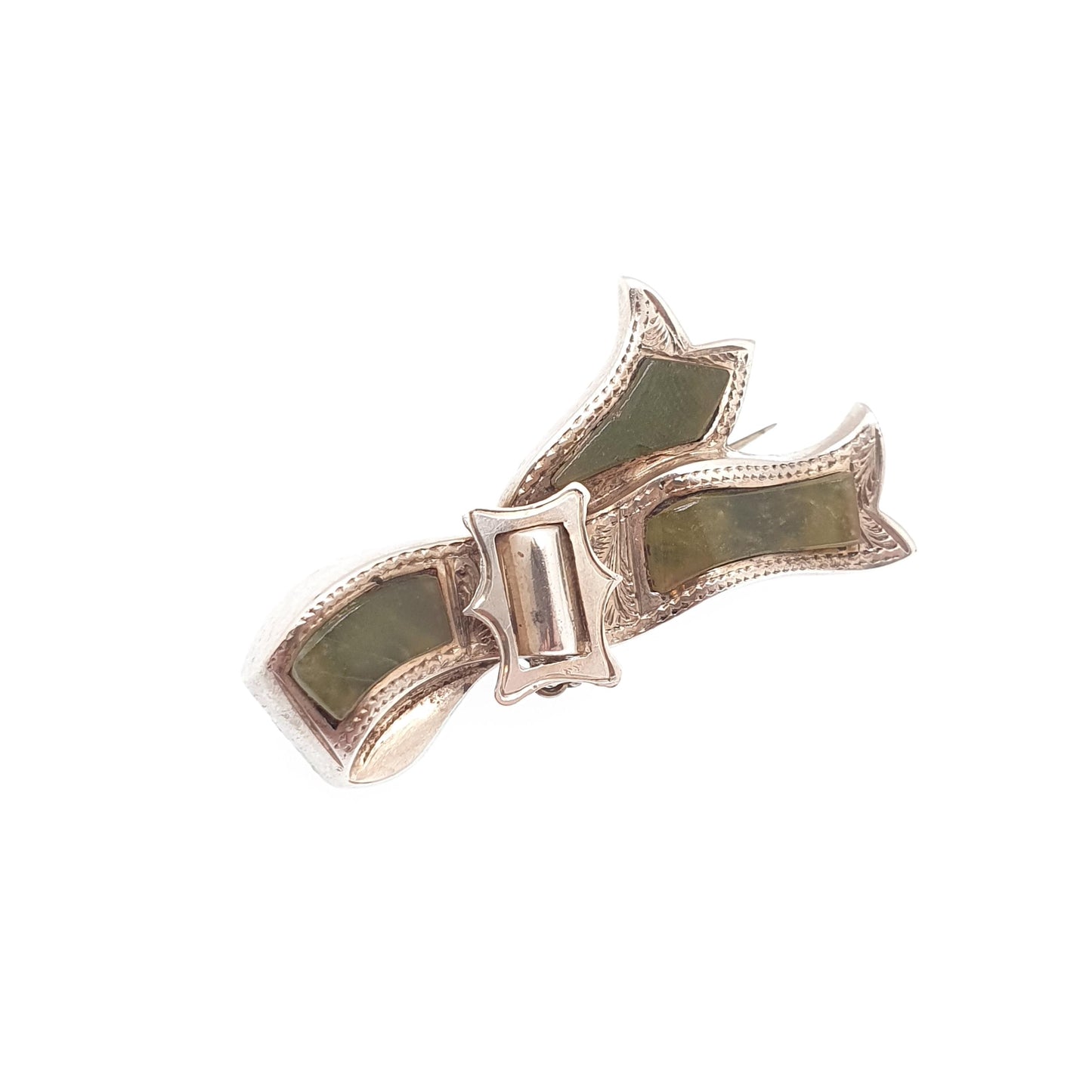 Antique Victorian Irish Connemara Marble Sterling Silver Buckle Brooch Pin Green Marble Ireland Celtic Gaelic Jewelry Jewellery Vintage