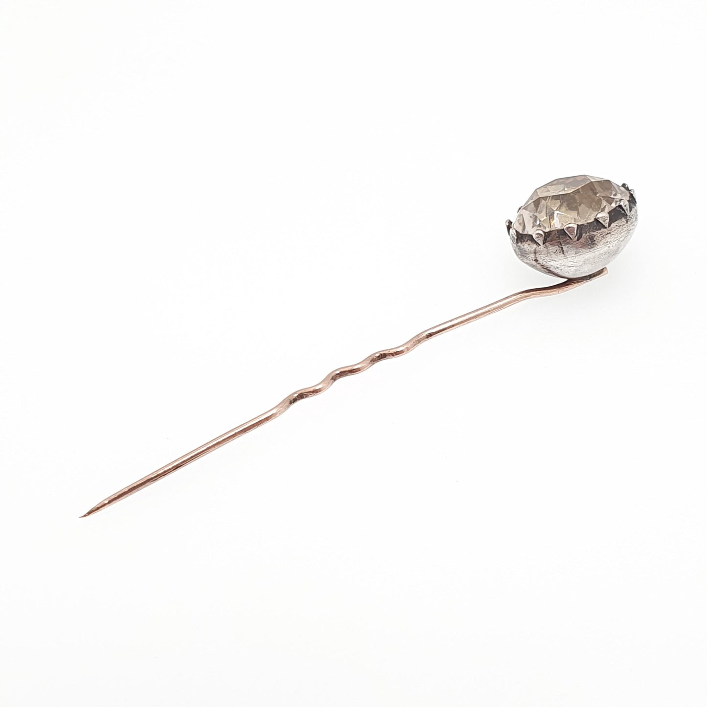 Antique Victorian 9ct Gold White Spinel Stick Pin Georgian Revival Crimped Solid Silver Head Large Big Gemstone Genuine Real Mens Jewelry
