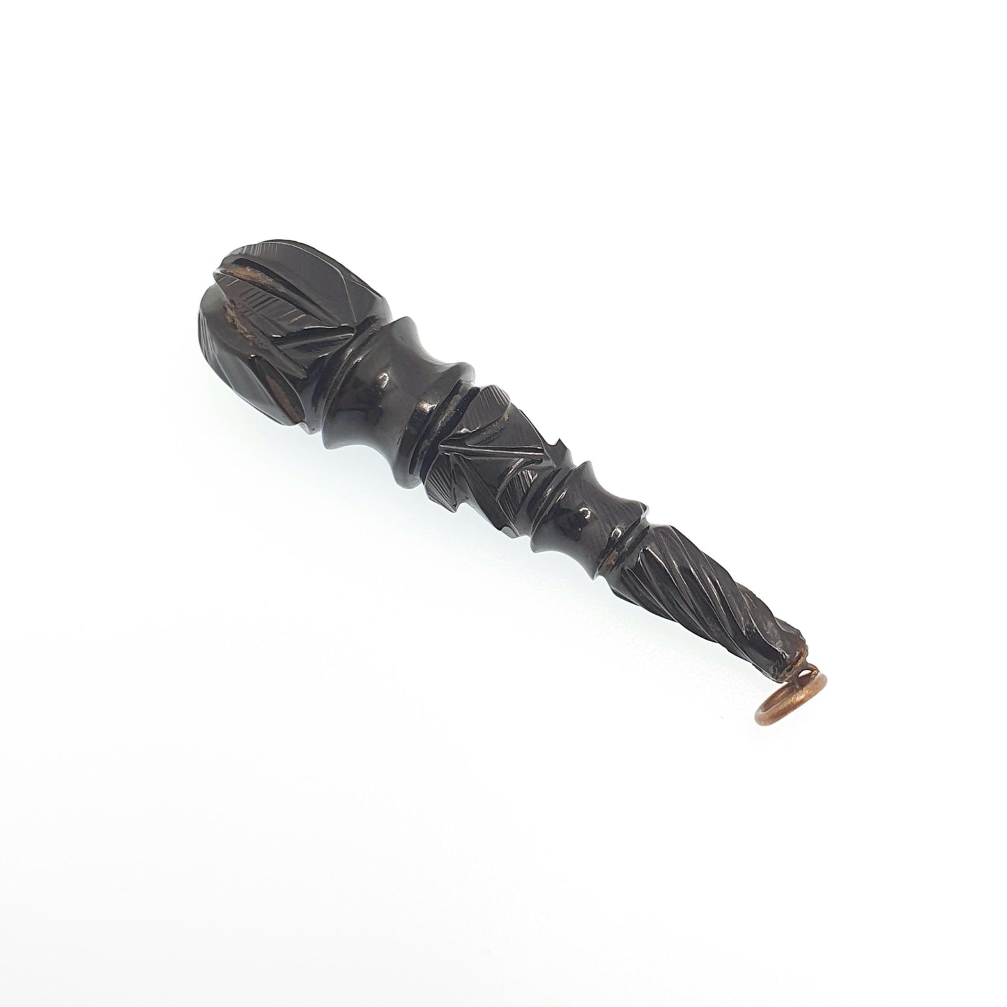 Antique Victorian Whitby Jet Pendant Necklace Hand Carved Teardrop Drop Dangle Genuine Long Big Mourning 1800s Vintage Jewelry Jewellery