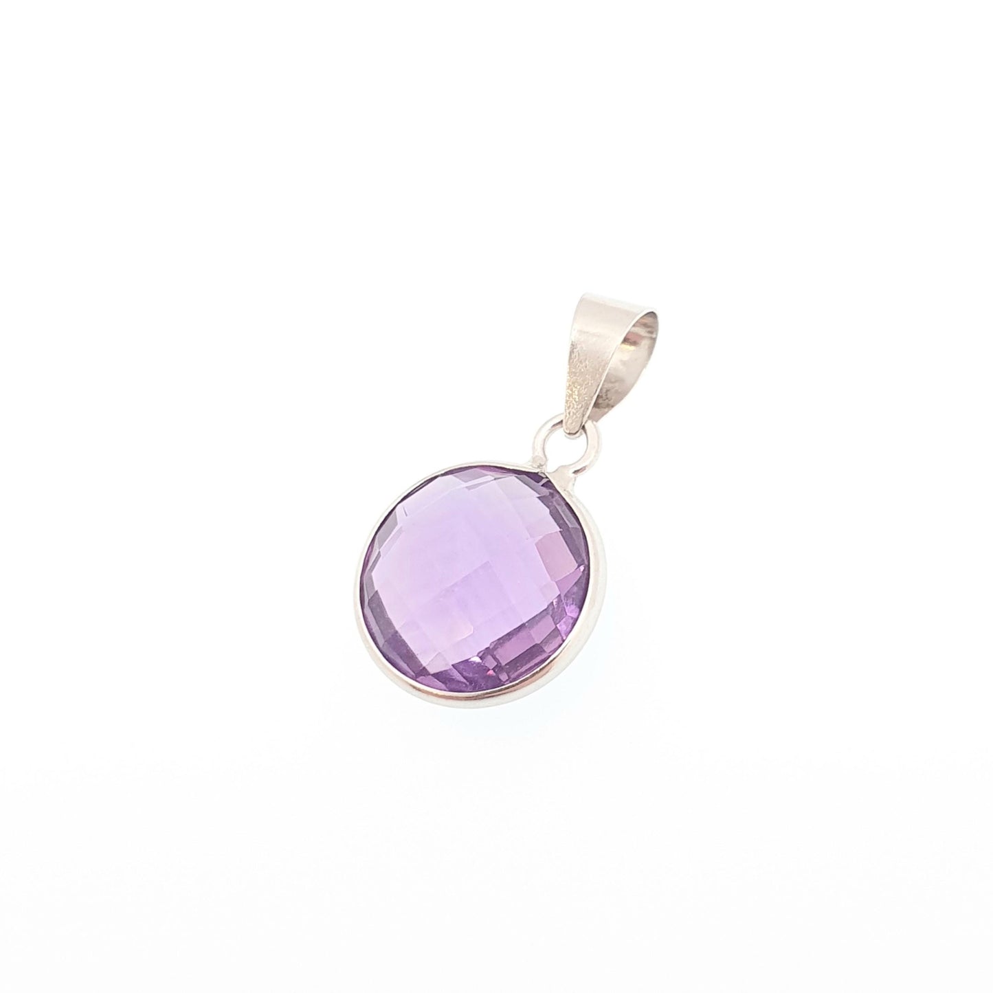 Vintage 18ct 18k White Gold Amethyst Necklace Pendant Round Rose Cut Solid 750 18kt Small Cute Genuine Womens Ladies Jewelry Jewellery