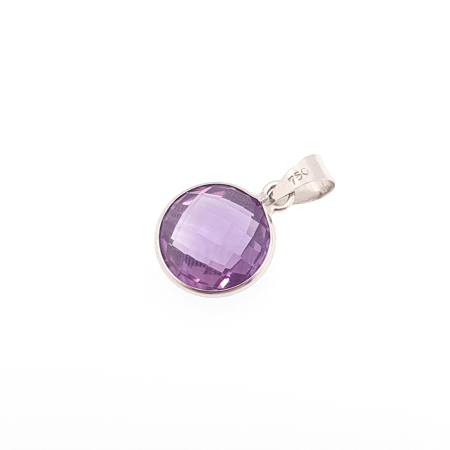 Vintage 18ct 18k White Gold Amethyst Necklace Pendant Round Rose Cut Solid 750 18kt Small Cute Genuine Womens Ladies Jewelry Jewellery