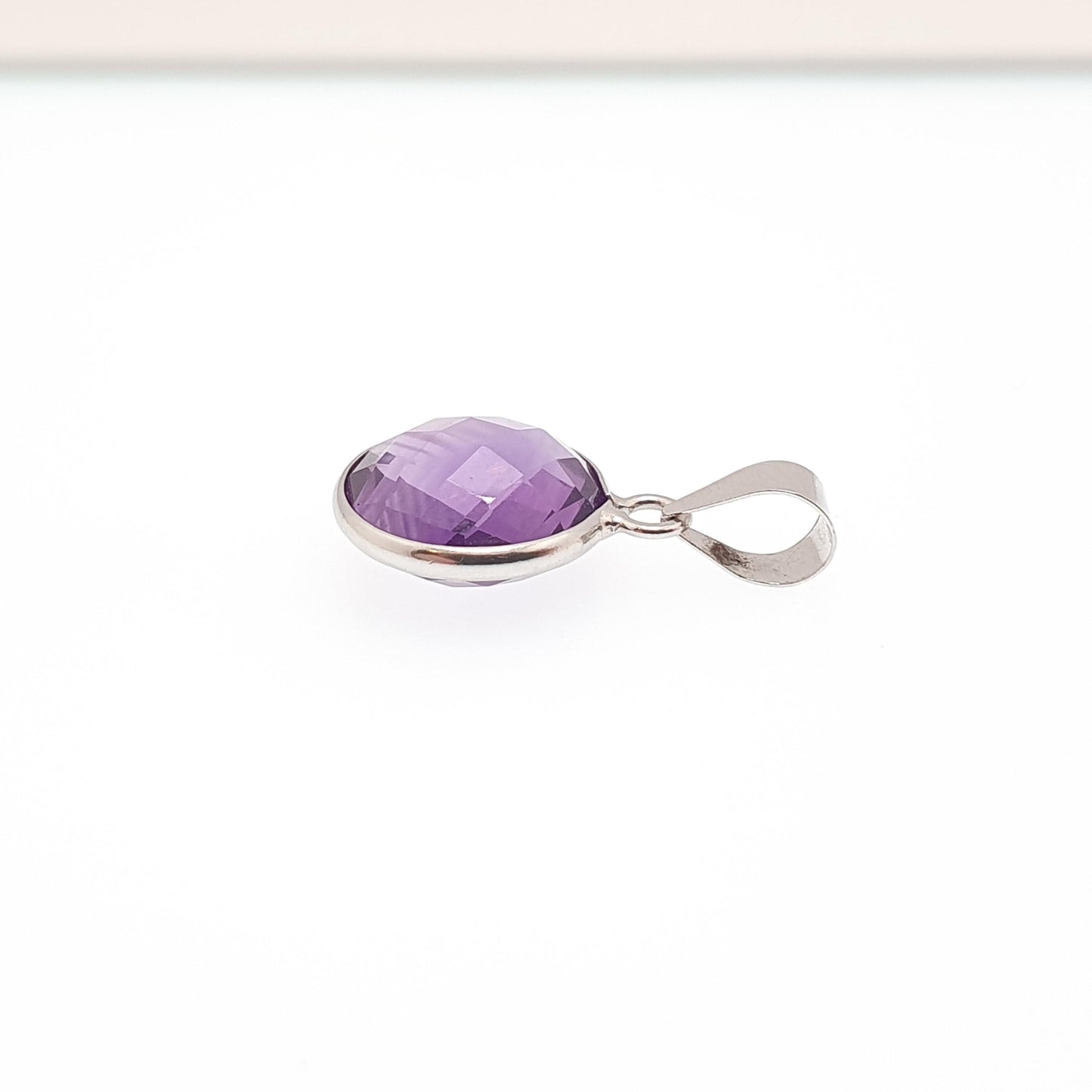 Vintage 18ct 18k White Gold Amethyst Necklace Pendant Round Rose Cut Solid 750 18kt Small Cute Genuine Womens Ladies Jewelry Jewellery