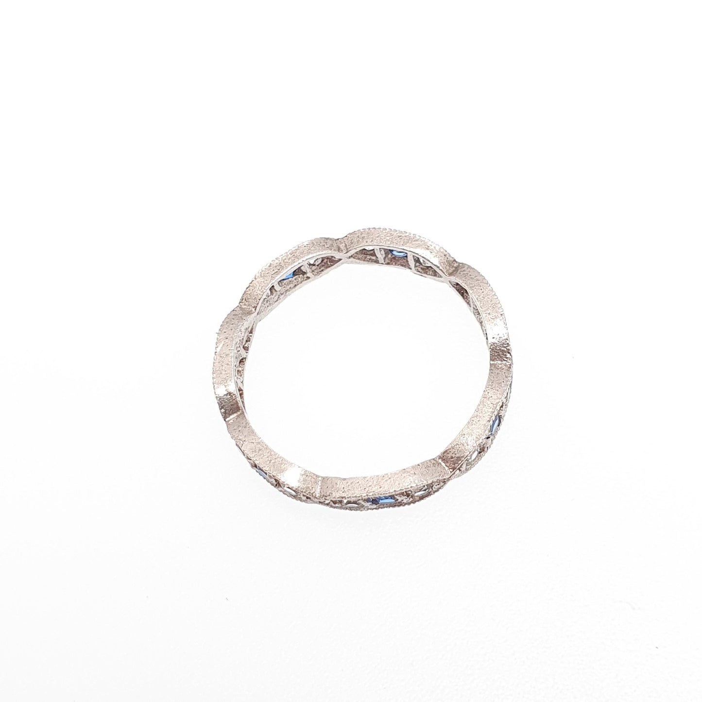 Antique Solid Silver Eternity Ring Blue & White Spinel 1920s Genuine Gemstone Band Stacker Fine Rare Full Estate Womens Jewelry Jewellery