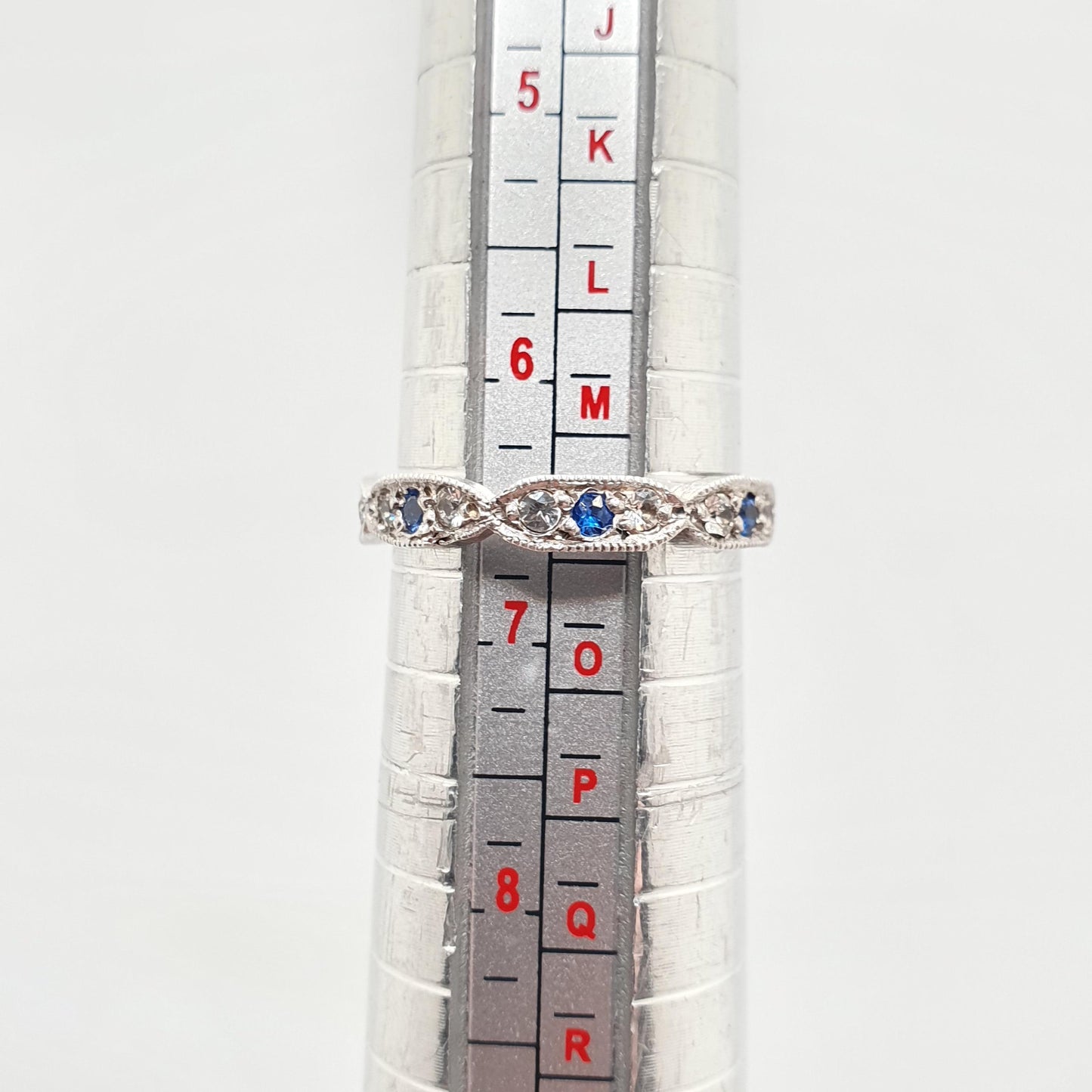 Antique Solid Silver Eternity Ring Blue & White Spinel 1920s Genuine Gemstone Band Stacker Fine Rare Full Estate Womens Jewelry Jewellery