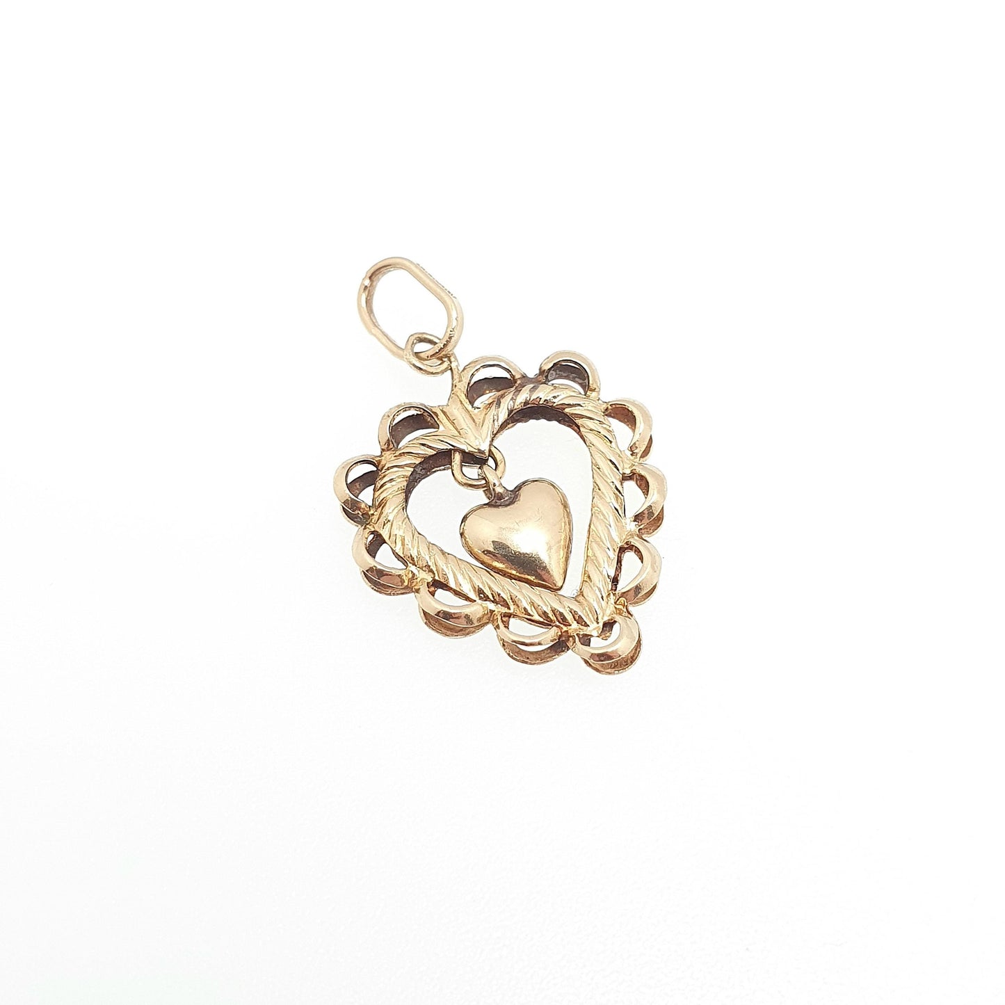 Vintage 9ct 9k Gold Heart Pendant Hanging Necklace Solid 375 9kt Charm Cute Yellow Retro Gift Retro Womens Mens Jewelry Jewellery