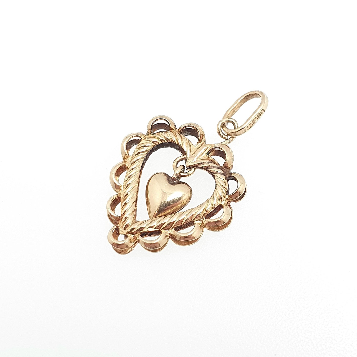 Vintage 9ct 9k Gold Heart Pendant Hanging Necklace Solid 375 9kt Charm Cute Yellow Retro Gift Retro Womens Mens Jewelry Jewellery