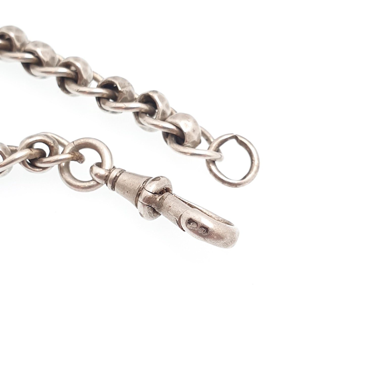 Antique Sterling Silver Bracelet Albert Rotating Rolo Belcher Curb Link Dog Clip Chain Rare Unique 14.31g 18.5cm 7.25" Jewelry Jewellery