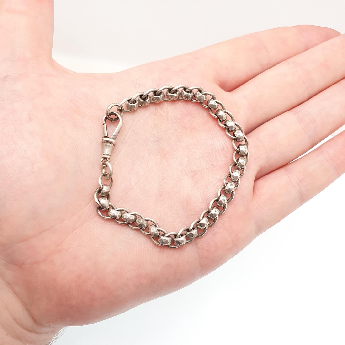 Antique Sterling Silver Bracelet Albert Rotating Rolo Belcher Curb Link Dog Clip Chain Rare Unique 14.31g 18.5cm 7.25" Jewelry Jewellery