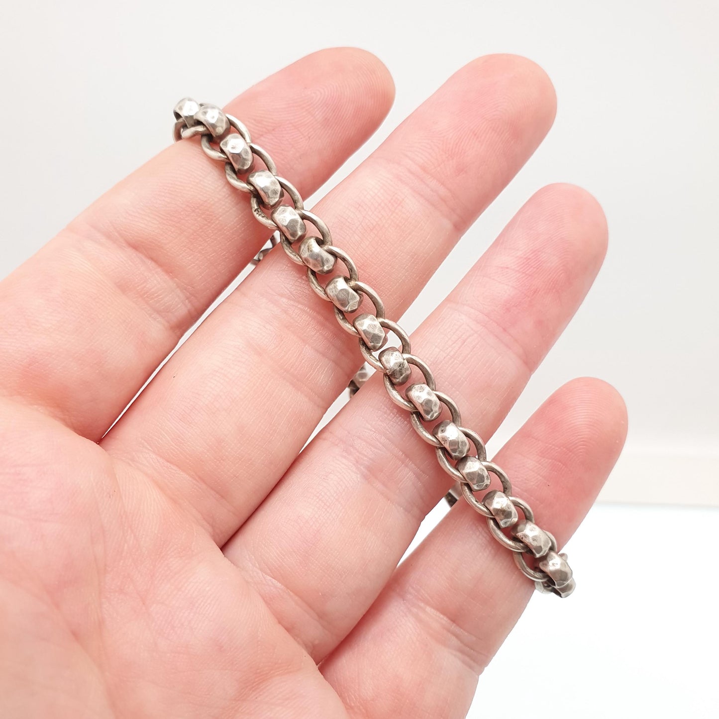 Antique Sterling Silver Bracelet Albert Rotating Rolo Belcher Curb Link Dog Clip Chain Rare Unique 14.31g 18.5cm 7.25" Jewelry Jewellery