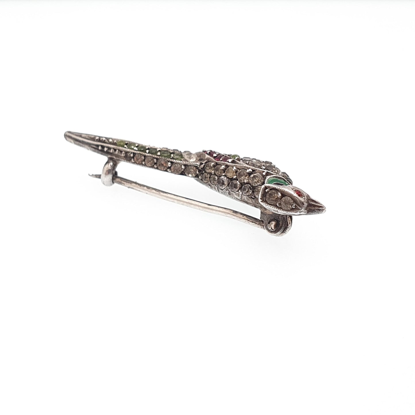 Antique Sterling Silver Pheasant Brooch Paste Enamel Head Art Deco Bird Peacock Partridge Style Hunting Vintage Womens Jewelry