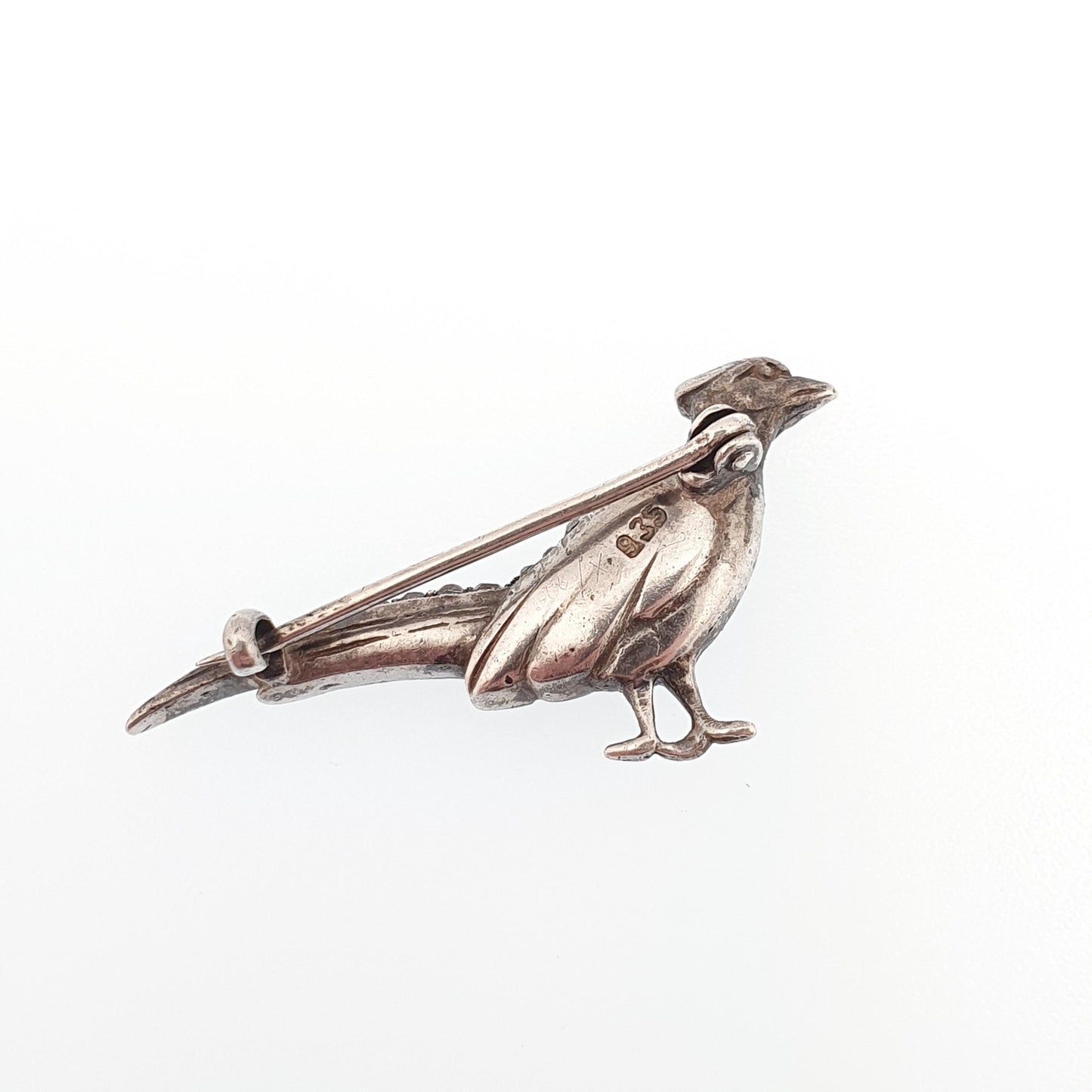 Antique Sterling Silver Pheasant Brooch Paste Enamel Head Art Deco Bird Peacock Partridge Style Hunting Vintage Womens Jewelry