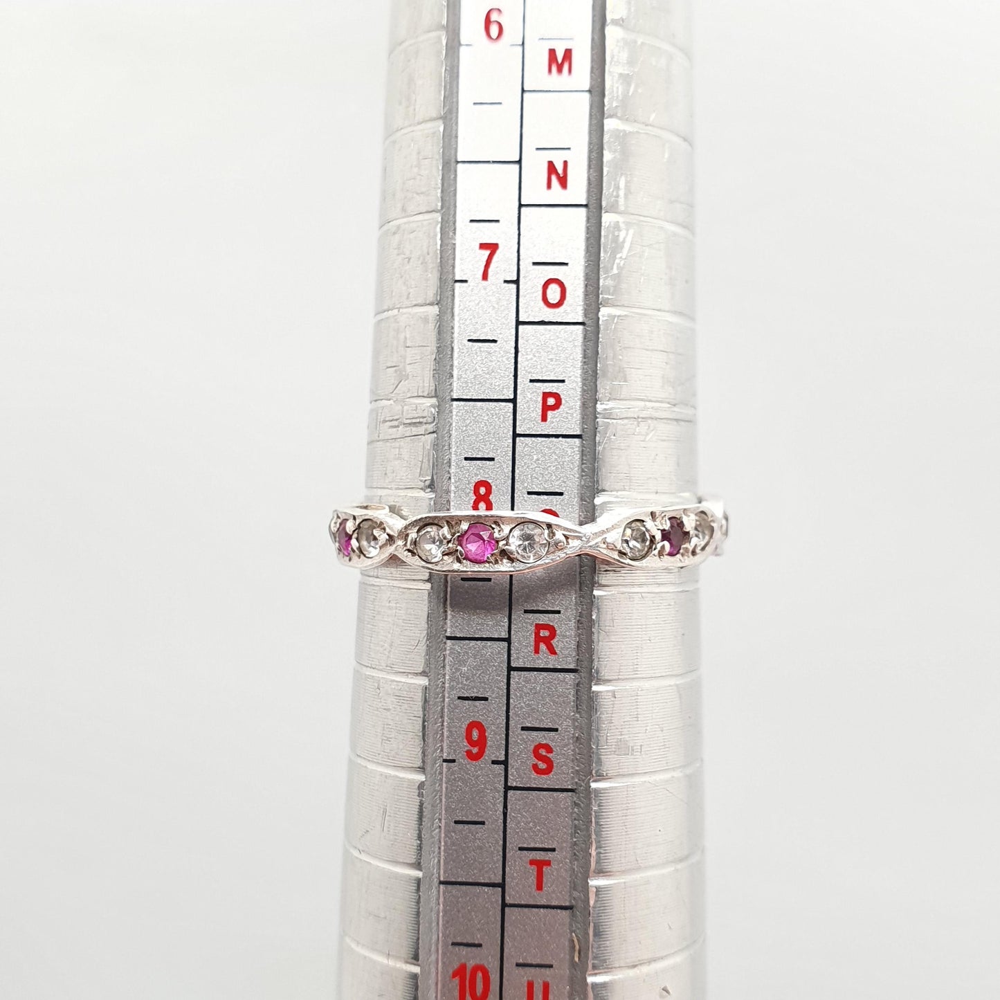 Antique Eternity Ring Solid Silver Ruby & White Spinel 1920s Full Art Deco Red Gemstone Womens Jewellery Jewelry