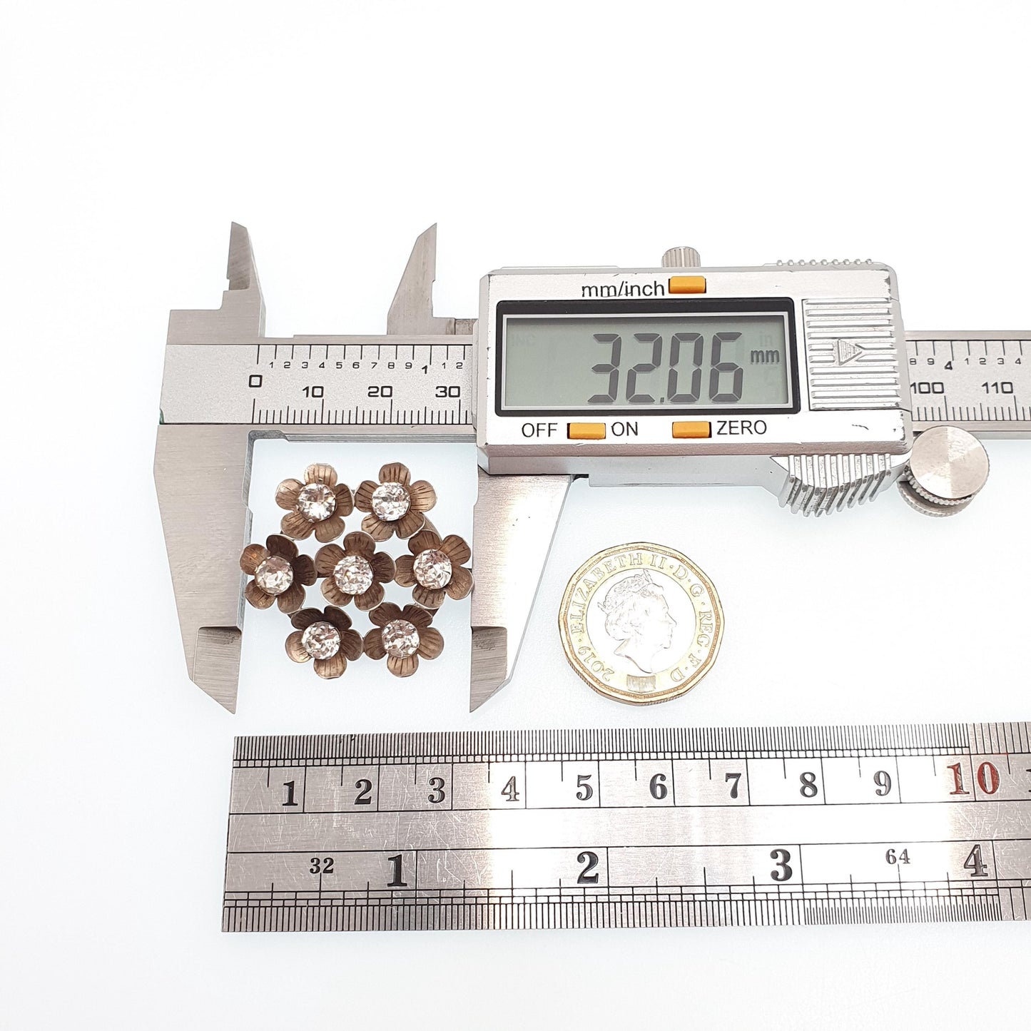 Antique Victorian Diamond Paste Flower Sterling Silver Brooch Pin 1889 Hallmark Vintage Floral Womens Jewelry Jewellery