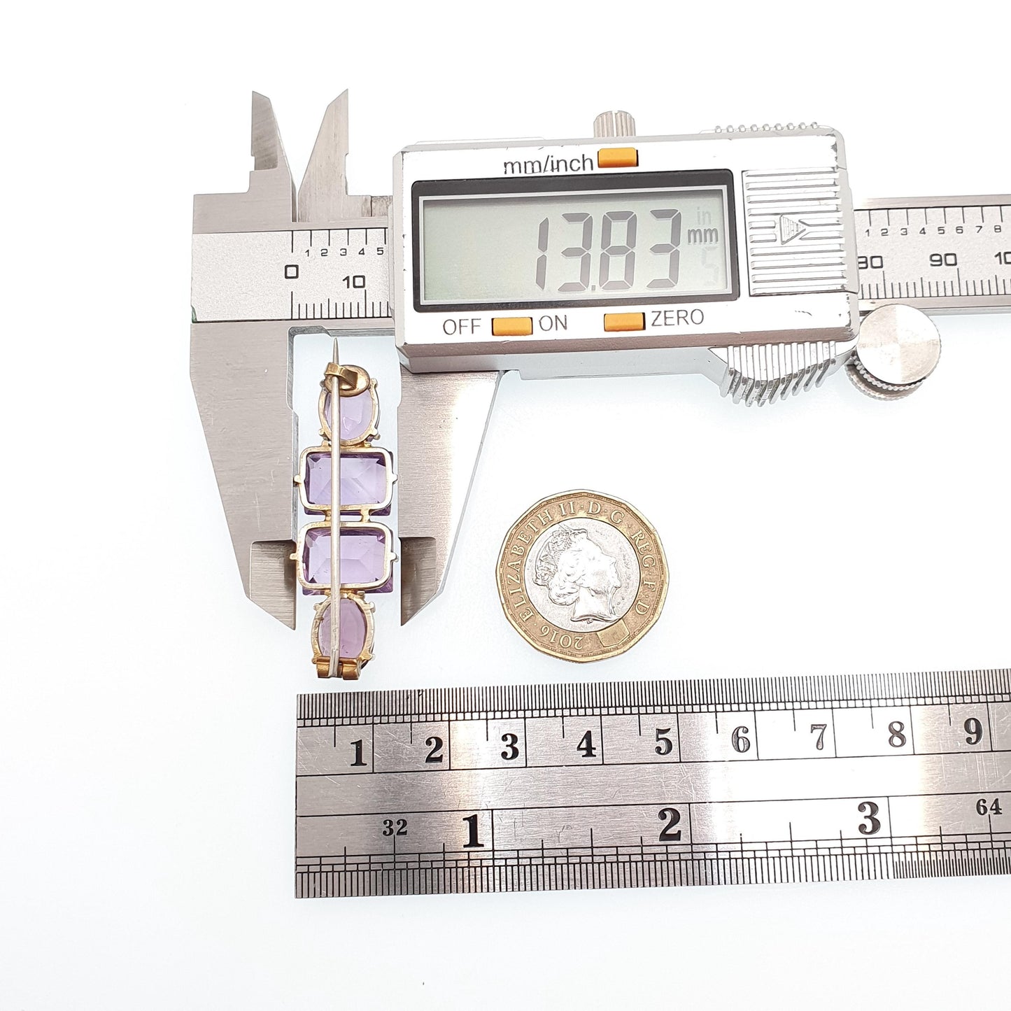 Antique Victorian Natural Amethyst Brooch Pin Rectangular Oval Cut Gold Gilt Genuine Gemstone Old Vintage 1800s Lilac Purple Womens Jewelry