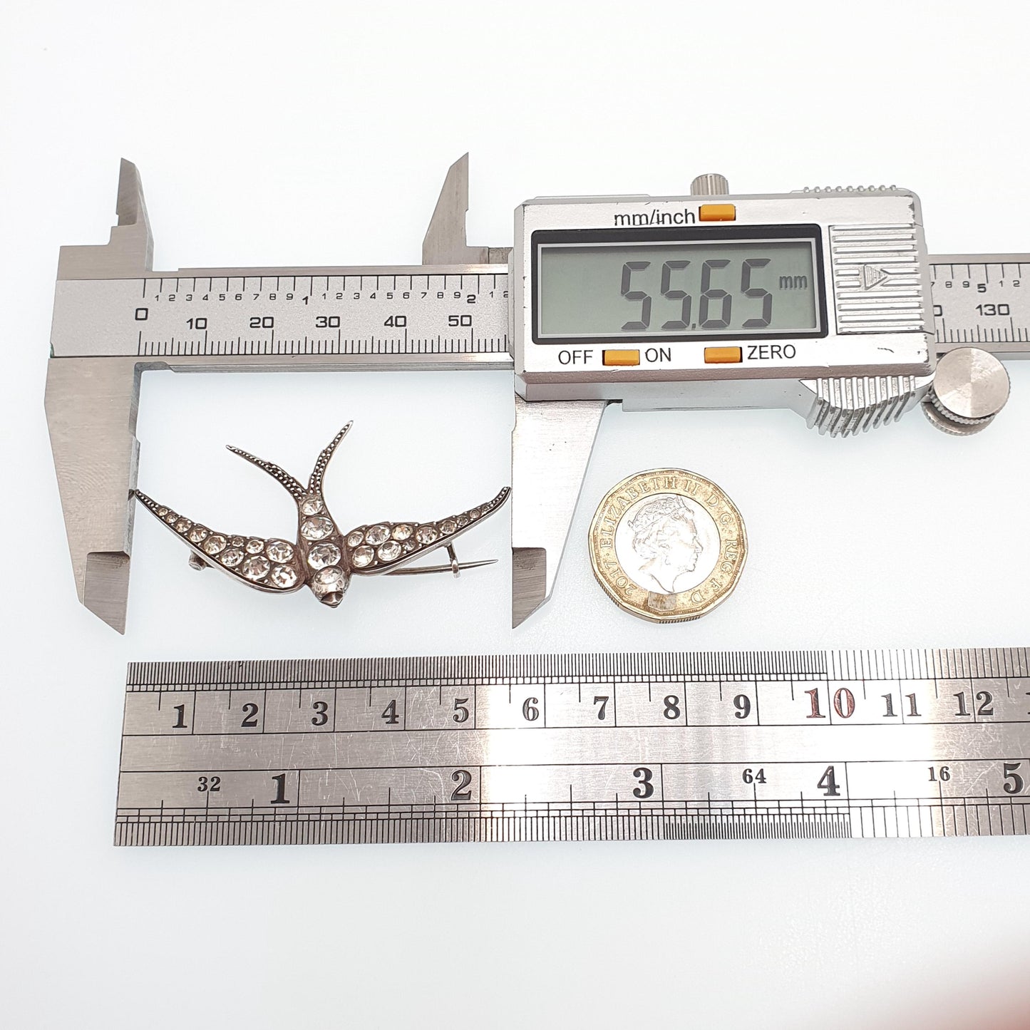 Antique Sterling Silver Victorian Paste Bird Brooch Diamond Foiled Pastes Swallow Large Big Birds Vintage 1800s Parisian Diamond Company
