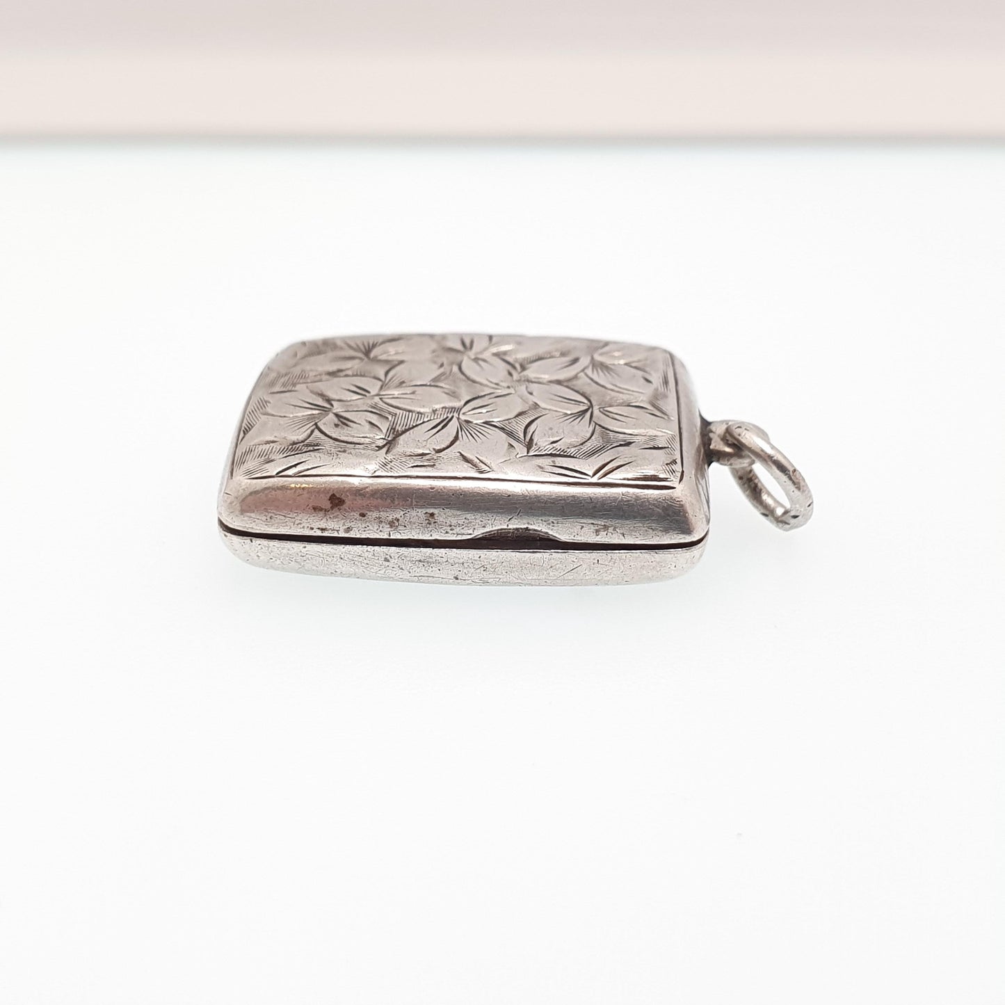 Antique Sterling Silver Locket Rectangular Small 1903 Hallmarked Solid 925 Leaf Engraved Pendant Photo Vintage Jewelry Jewellery