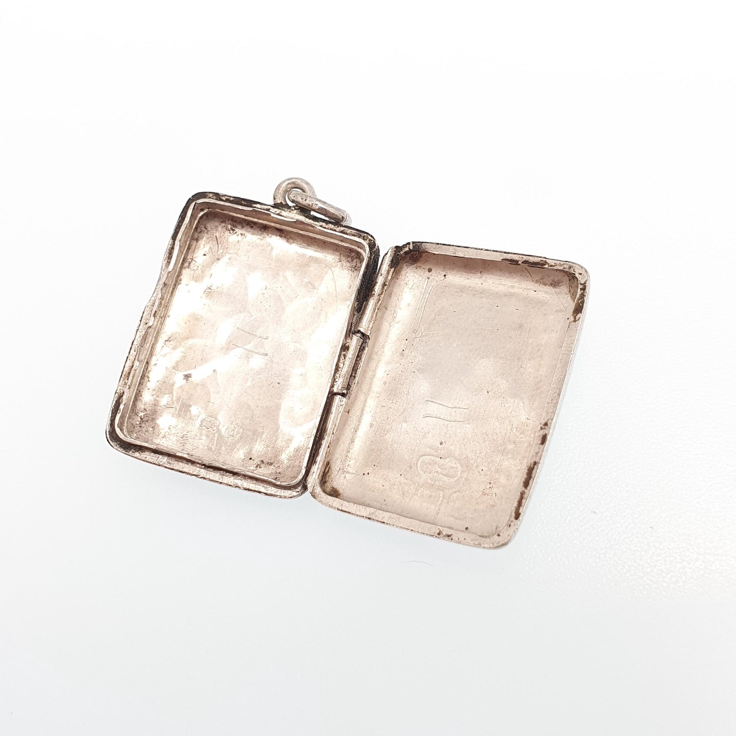 Antique Sterling Silver Locket Rectangular Small 1903 Hallmarked Solid 925 Leaf Engraved Pendant Photo Vintage Jewelry Jewellery