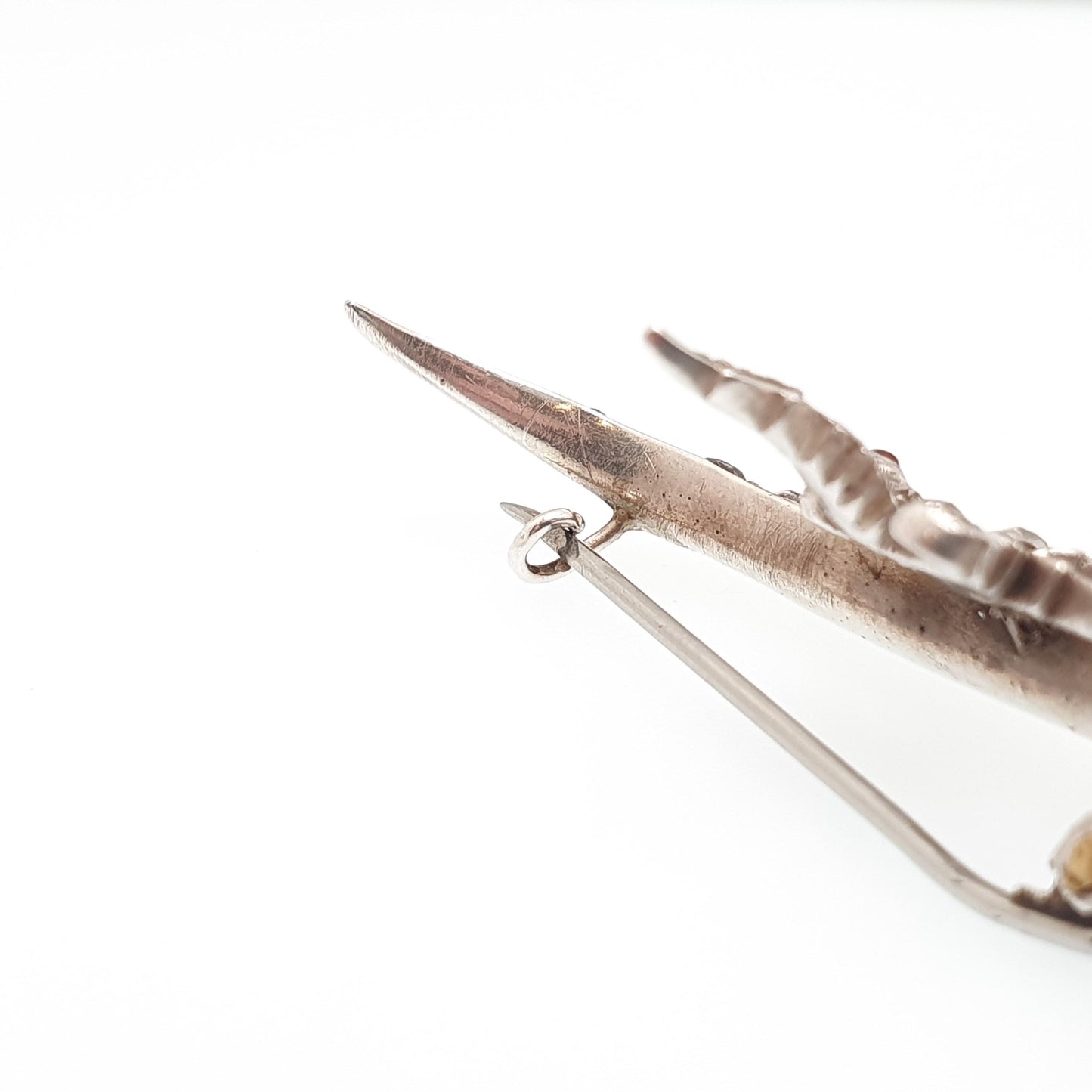 Antique Sterling Silver Bird Brooch Pin Diamond Paste Victorian Crescent Moon Cute Sweet Swallow Vintage Songbird Womens Jewelry Jewellery