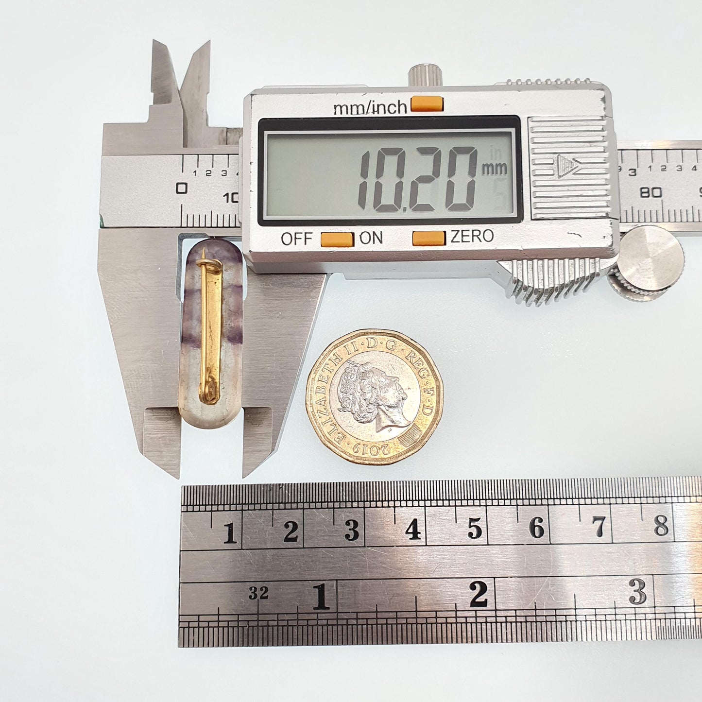 Antique Victorian Blue John Brooch Bar Pin Gold Gilt Genuine Real Bleu Jaune Vintage Womens Jewelry